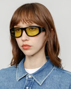 Accessories|Eyegear>Stüssy LANDON SUNGLASSES Black / Yellow Lens