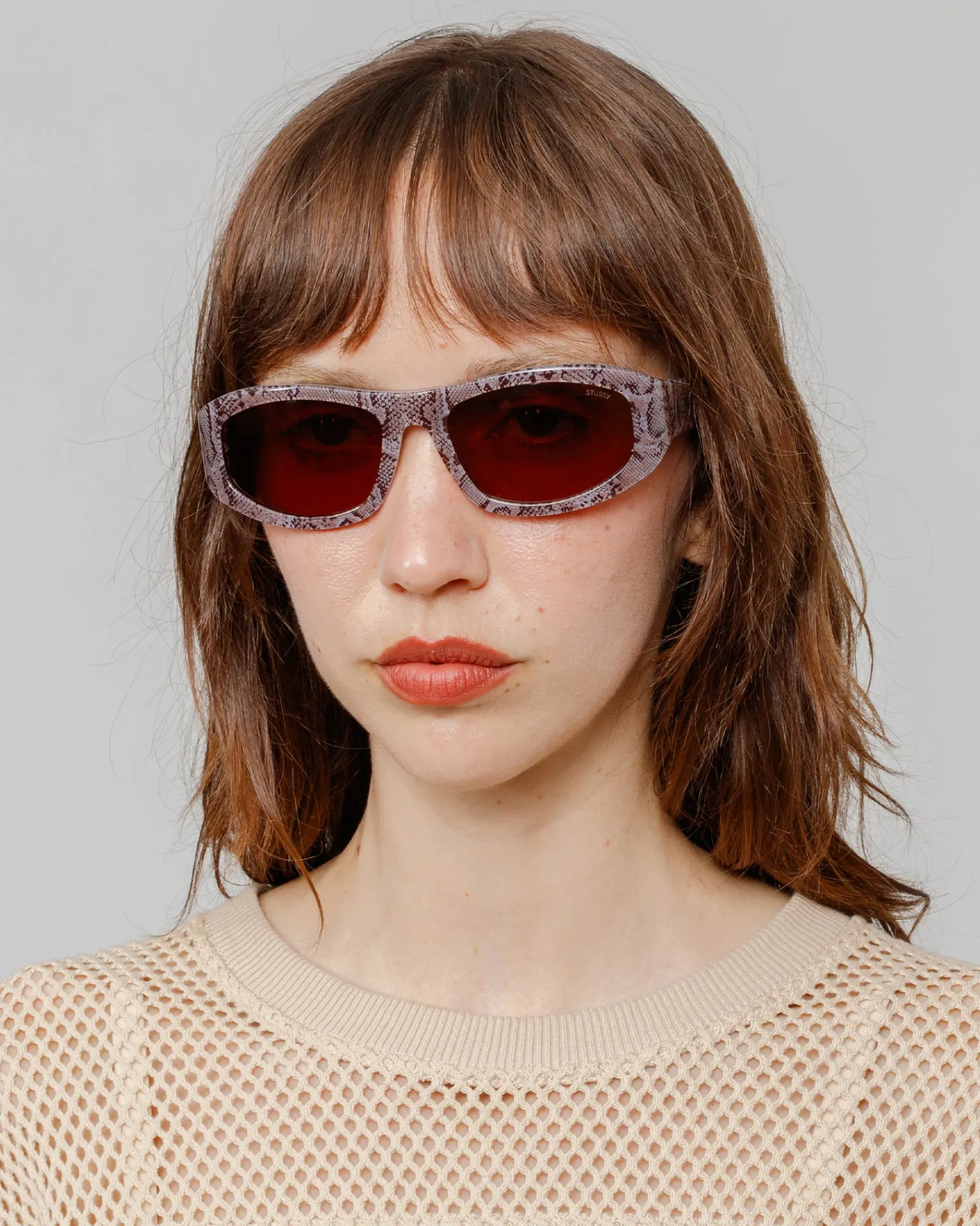 Accessories|Eyegear>Stüssy LANDON SUNGLASSES Snake Skin / Brown Lens