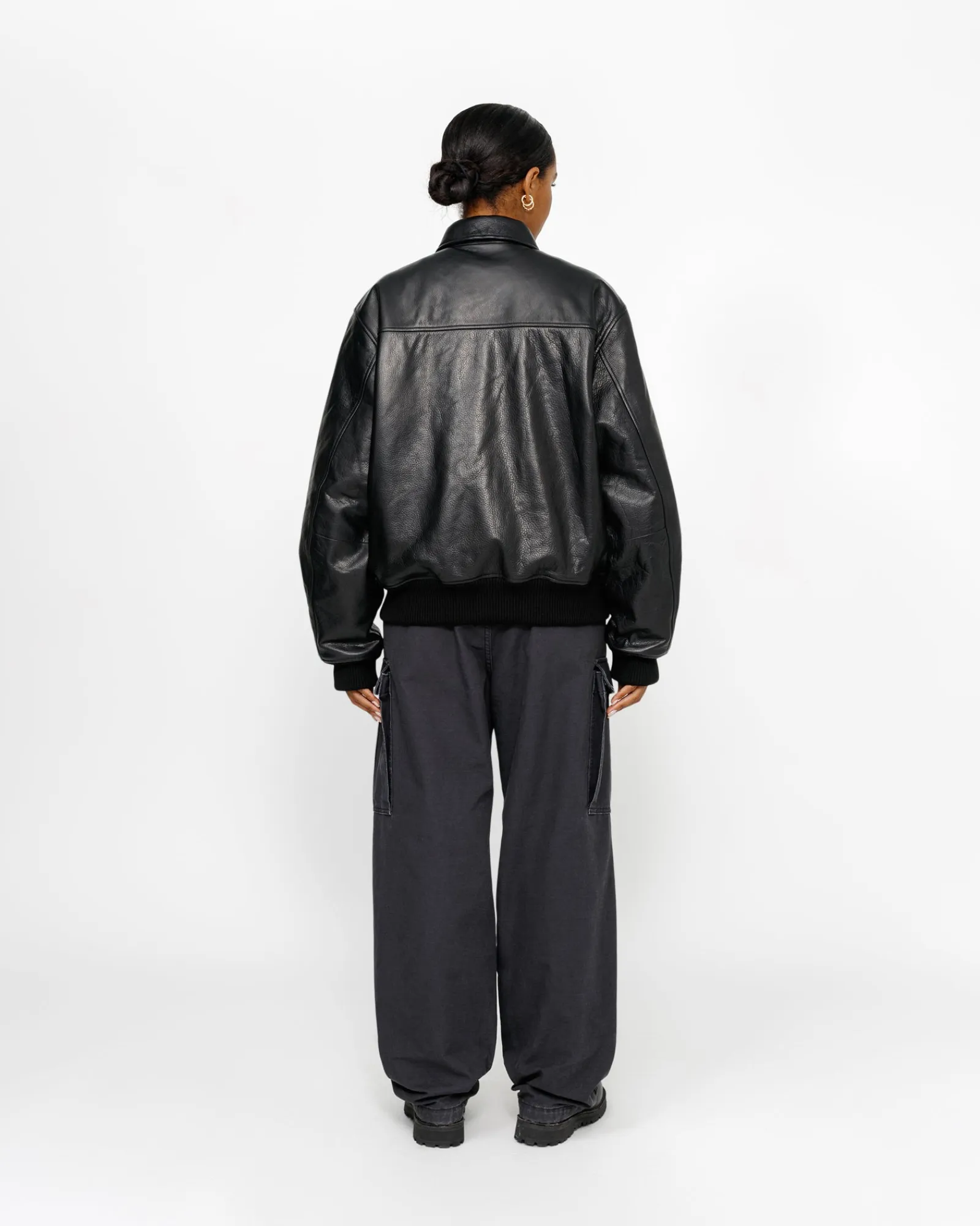 Outerwear>Stüssy LEATHER FLIGHT JACKET Black