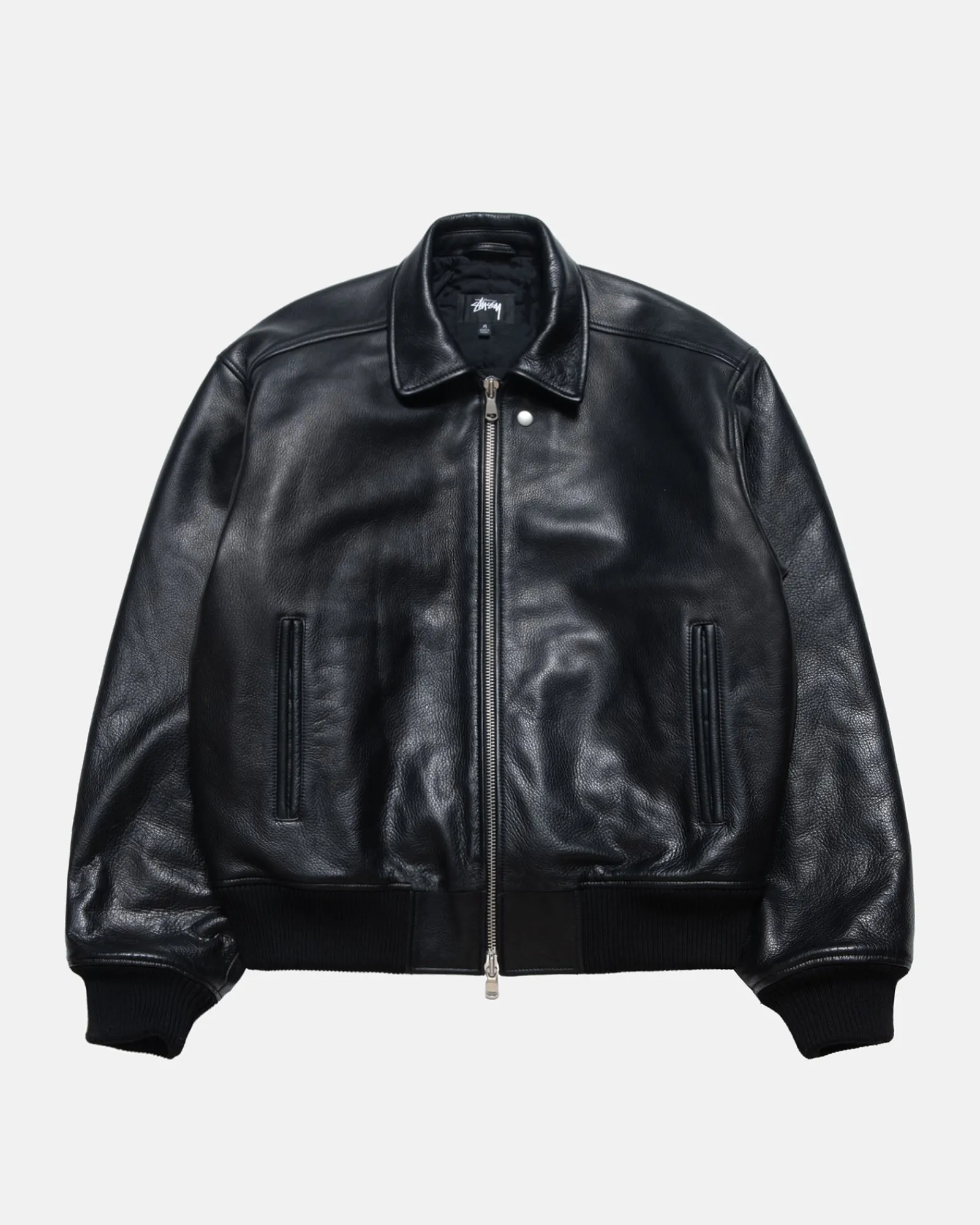 Outerwear>Stüssy LEATHER FLIGHT JACKET Black