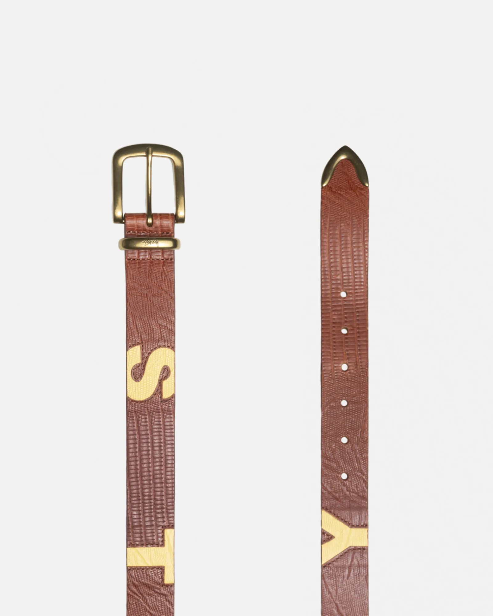 Accessories>Stüssy LIZARD TEXTURE UNDERLAY BELT Cognac