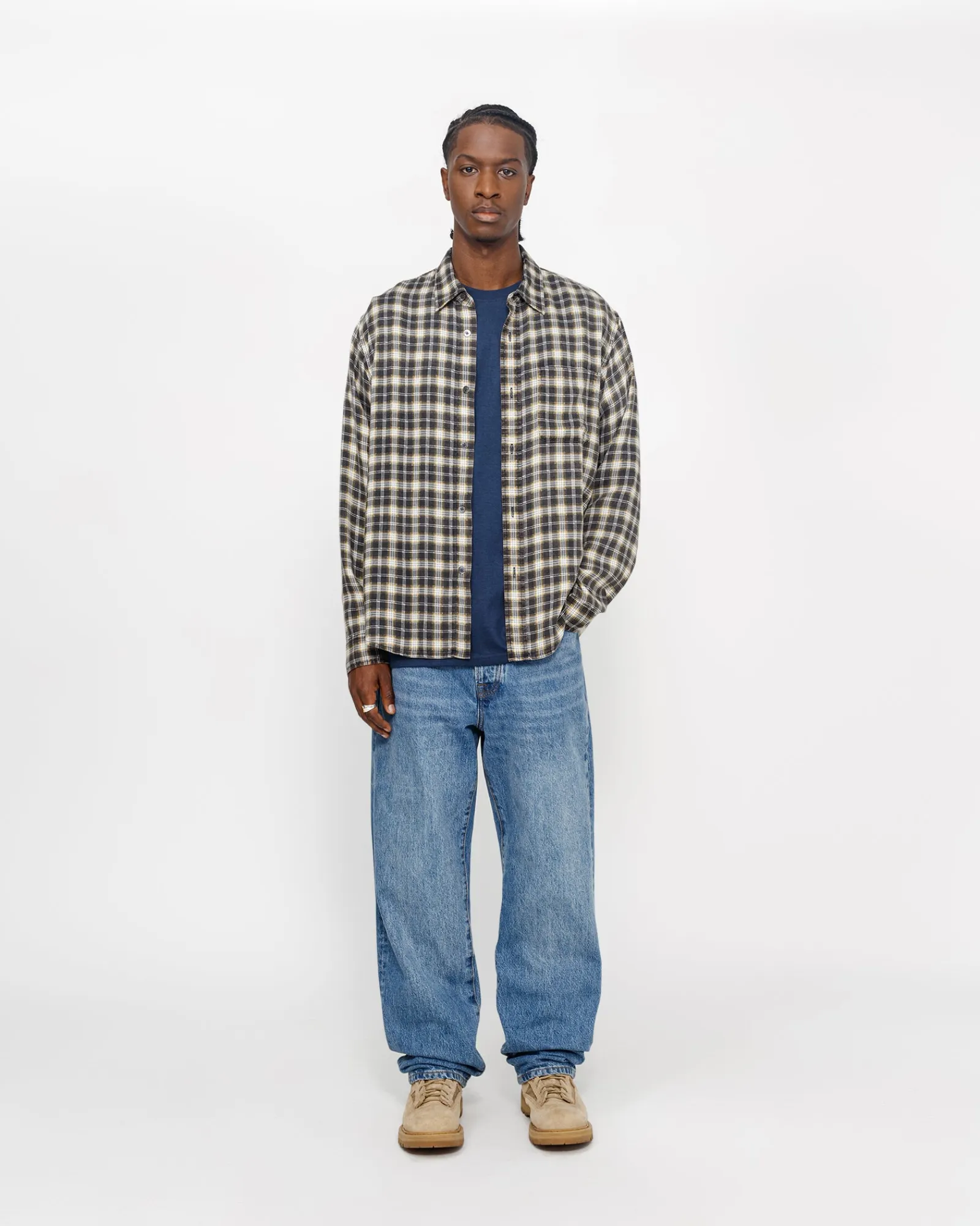 Shirts>Stüssy MATTHEW SHIRT PRINTED PLAID Black
