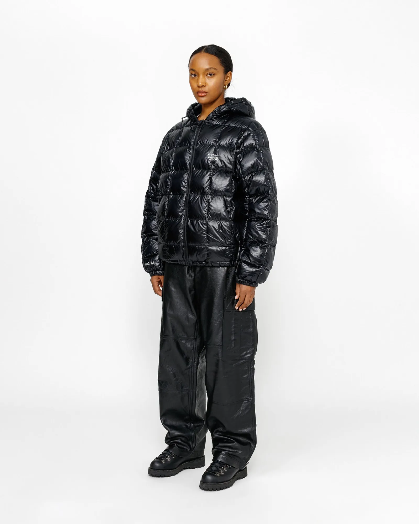 Outerwear>Stüssy MIDWEIGHT HOODED PUFFER Black