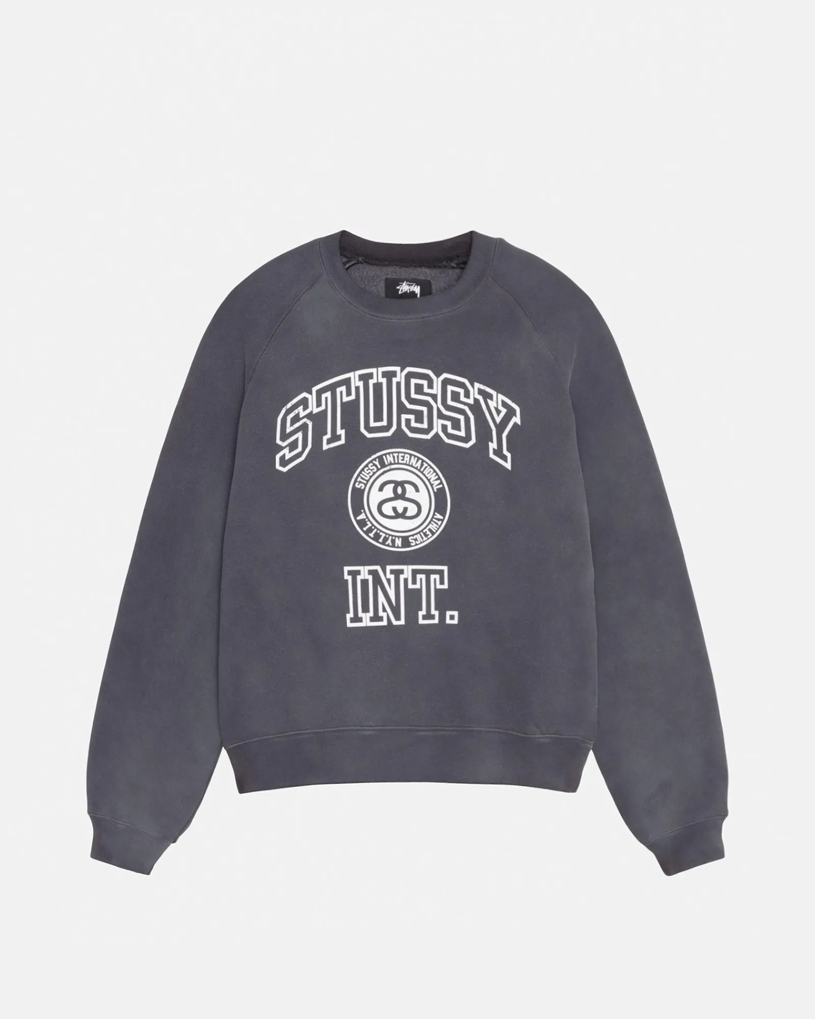 Crews>Stüssy OVERLOCK VARSITY RAGLAN CREW Washed Black