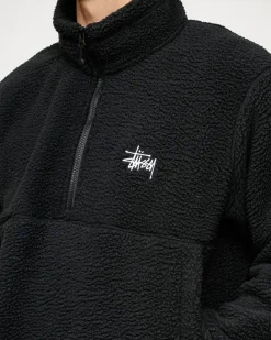 Outerwear>Stüssy POLAR FLEECE HALF ZIP MOCK NECK Black