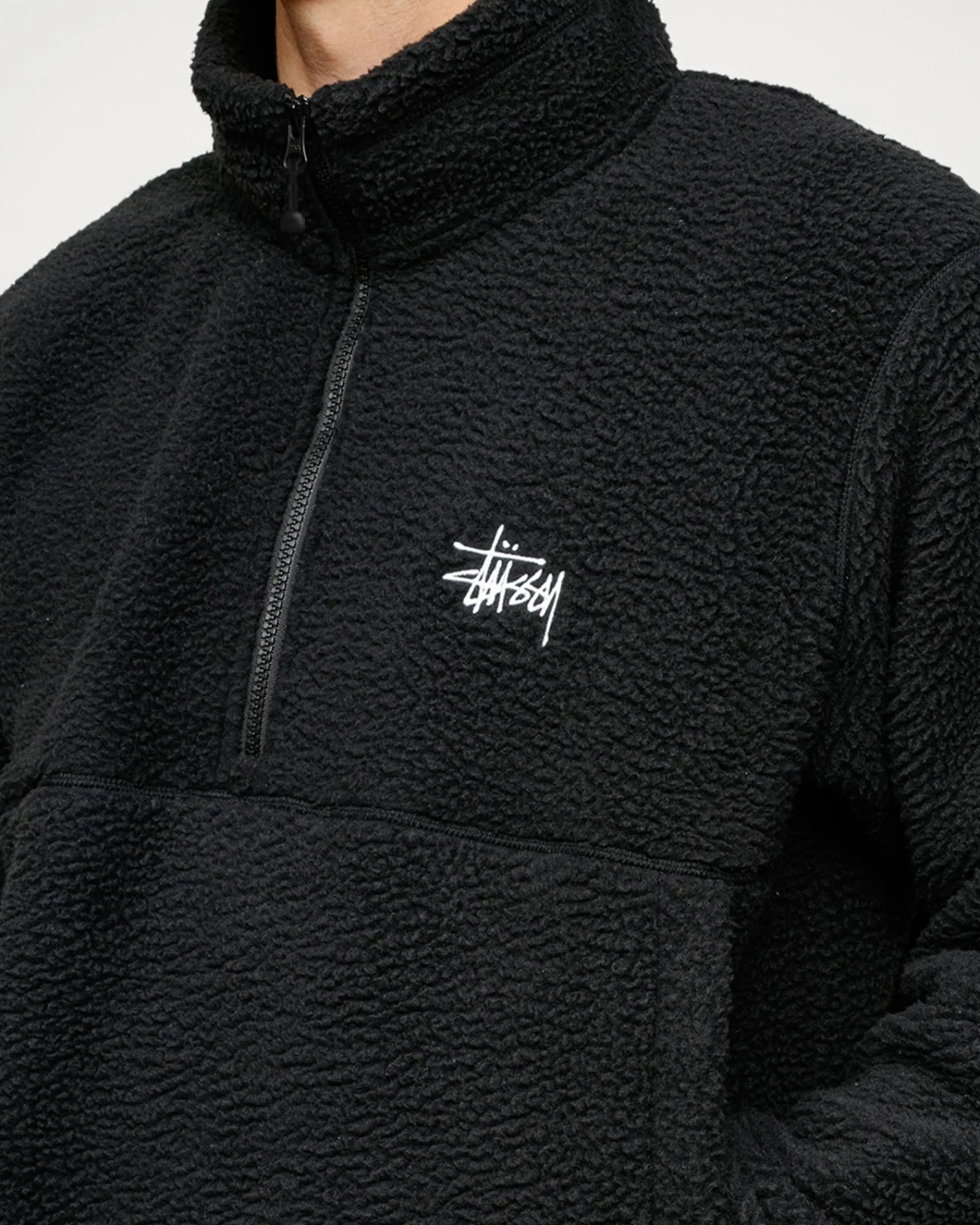 Outerwear>Stüssy POLAR FLEECE HALF ZIP MOCK NECK Black