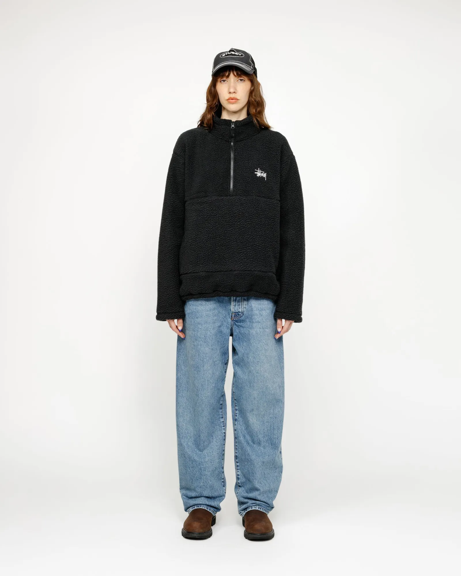 Outerwear>Stüssy POLAR FLEECE HALF ZIP MOCK NECK Black