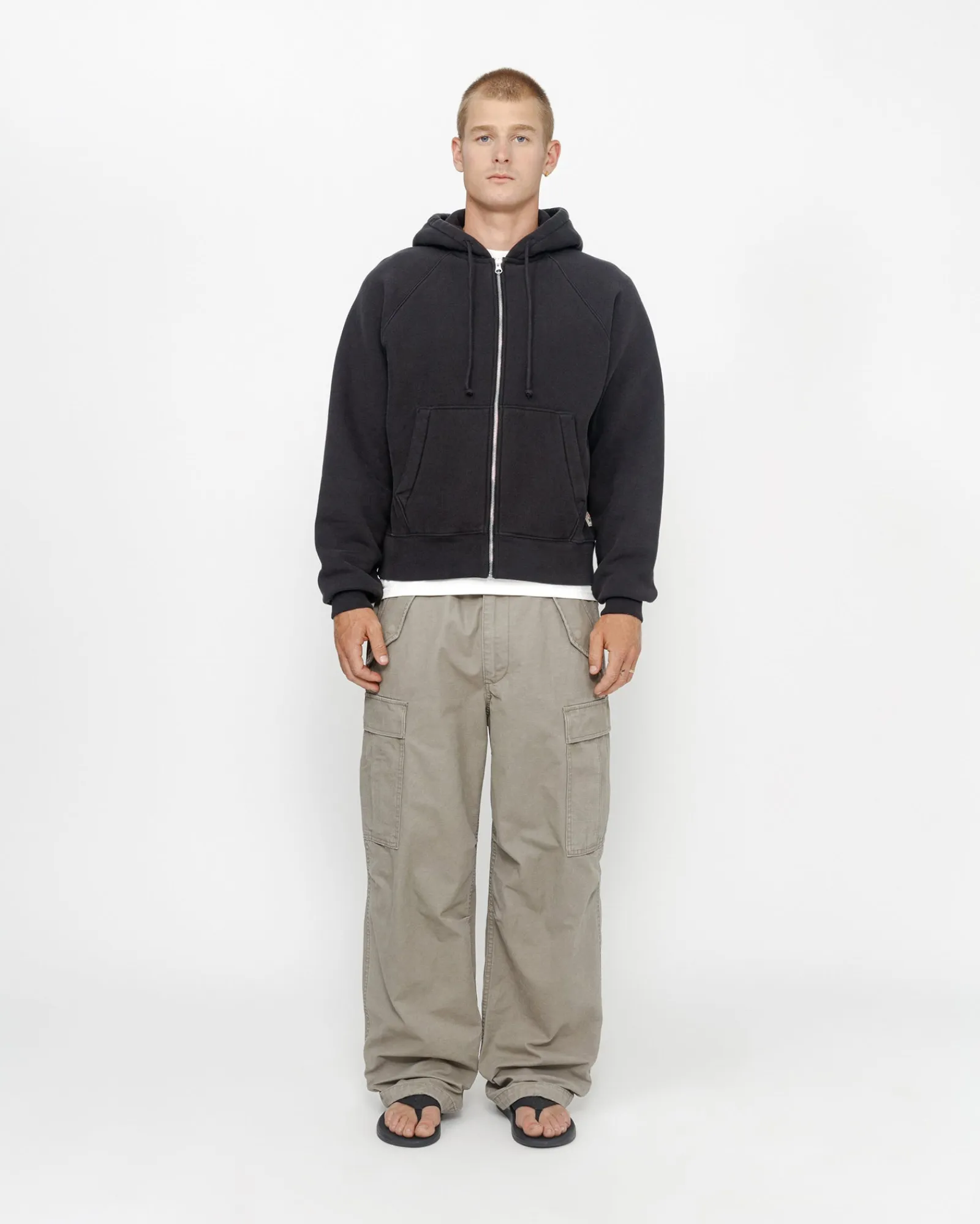 Hoodies>Stüssy RAGLAN ZIP HOODIE Washed Black