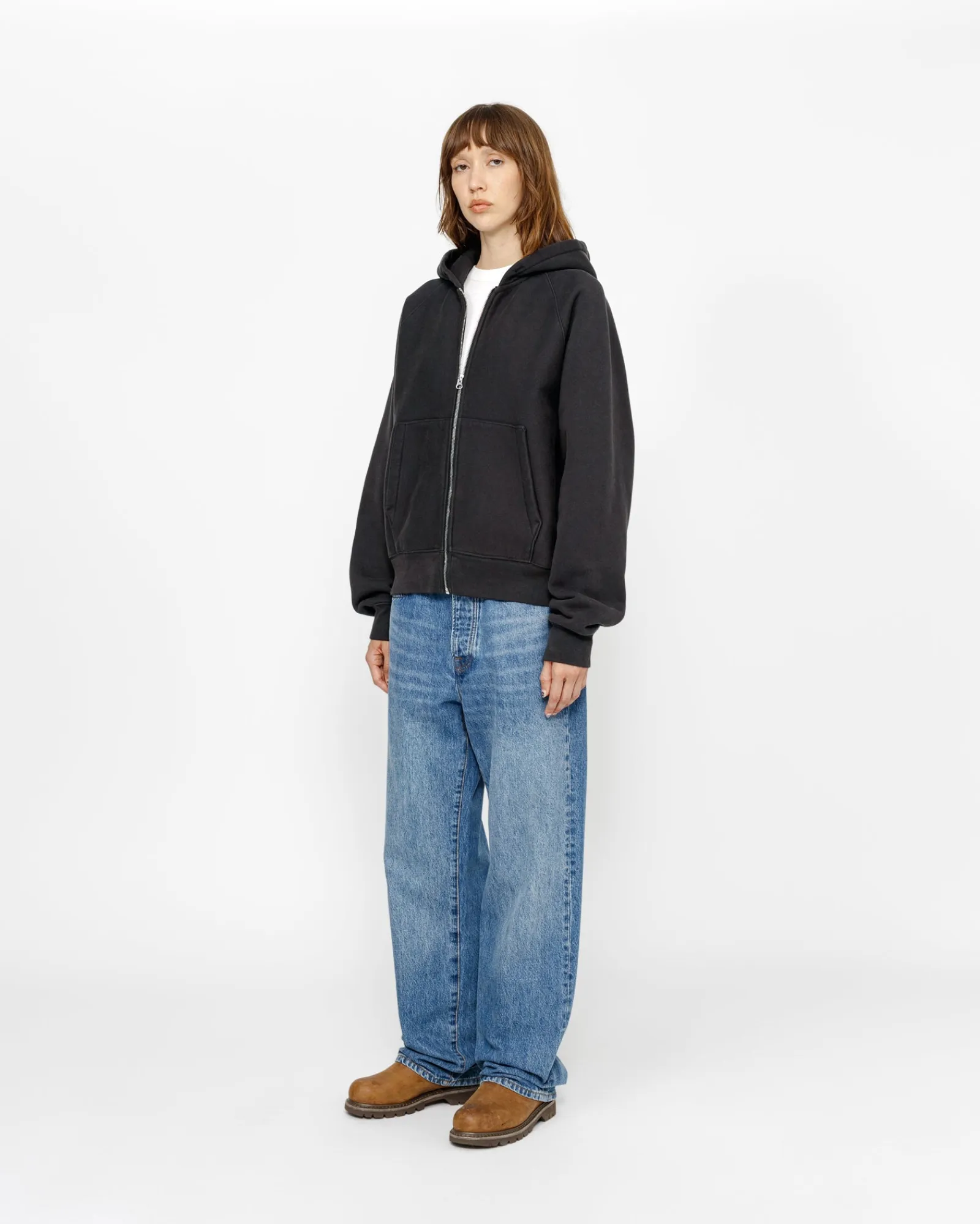 Hoodies>Stüssy RAGLAN ZIP HOODIE Washed Black