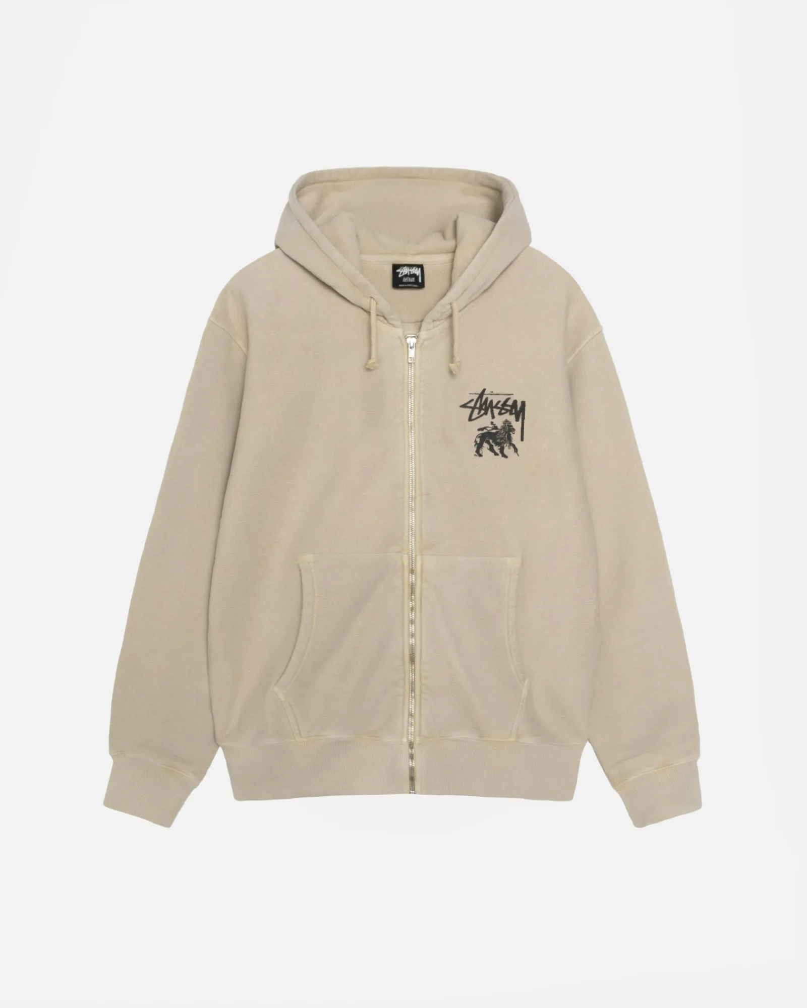 Hoodies>Stüssy RASTA LION ZIP HOODIE PIGMENT DYED Khaki