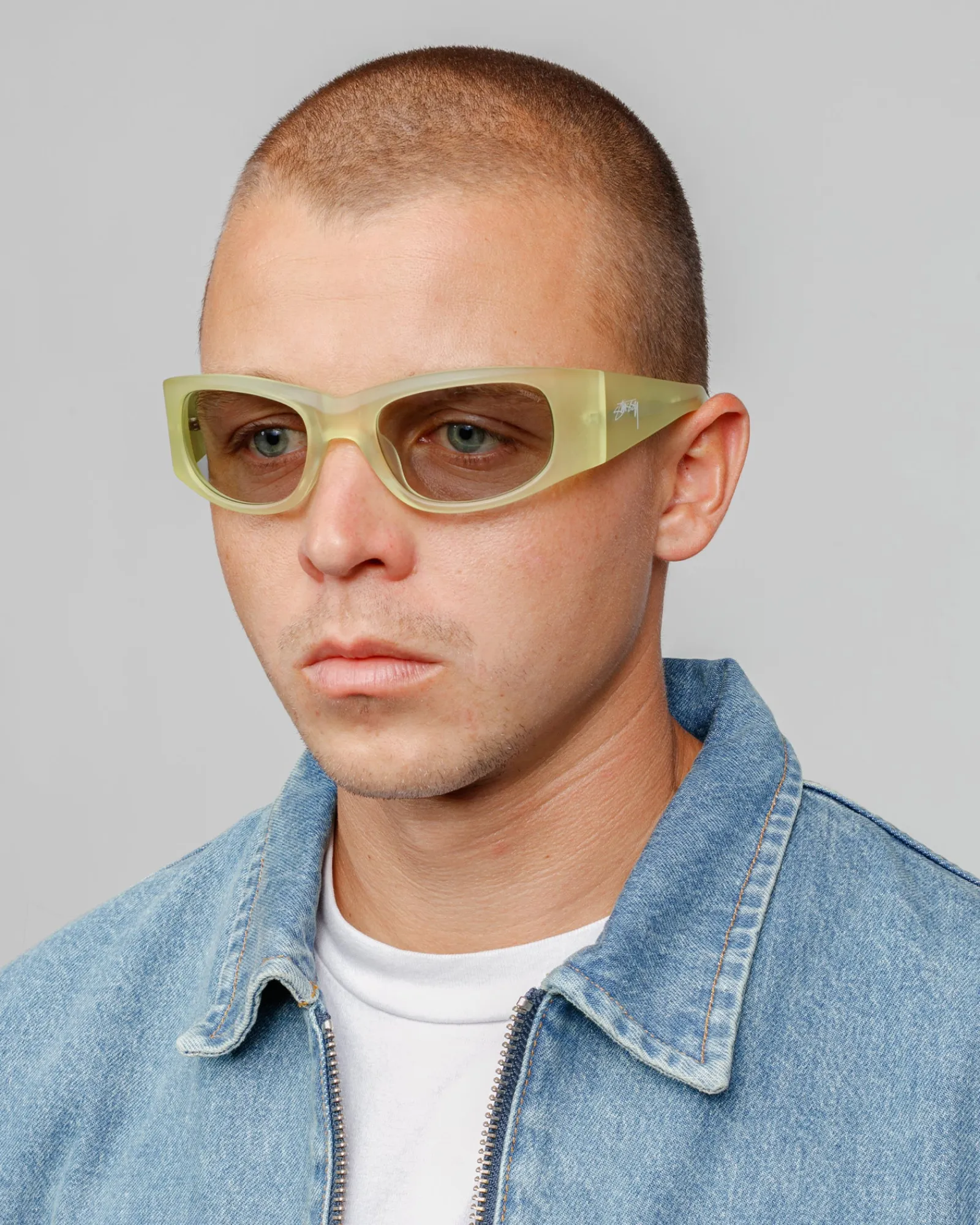 Accessories|Eyegear>Stüssy RENE SUNGLASSES Matte Yellow / Light Grey Lens