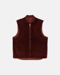 Outerwear>Stüssy REVERSIBLE SHEARLING WORKGEAR VEST Burgundy