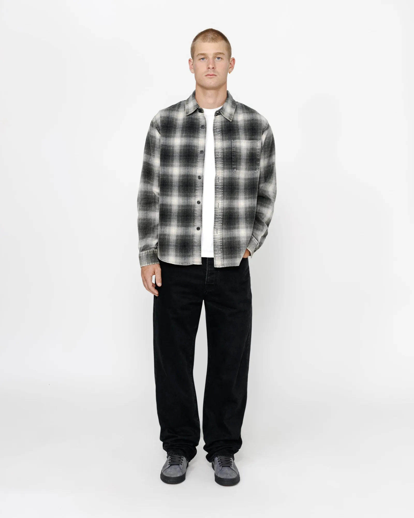 Shirts>Stüssy ROCCO FLANNEL PLAID SHIRT Grey
