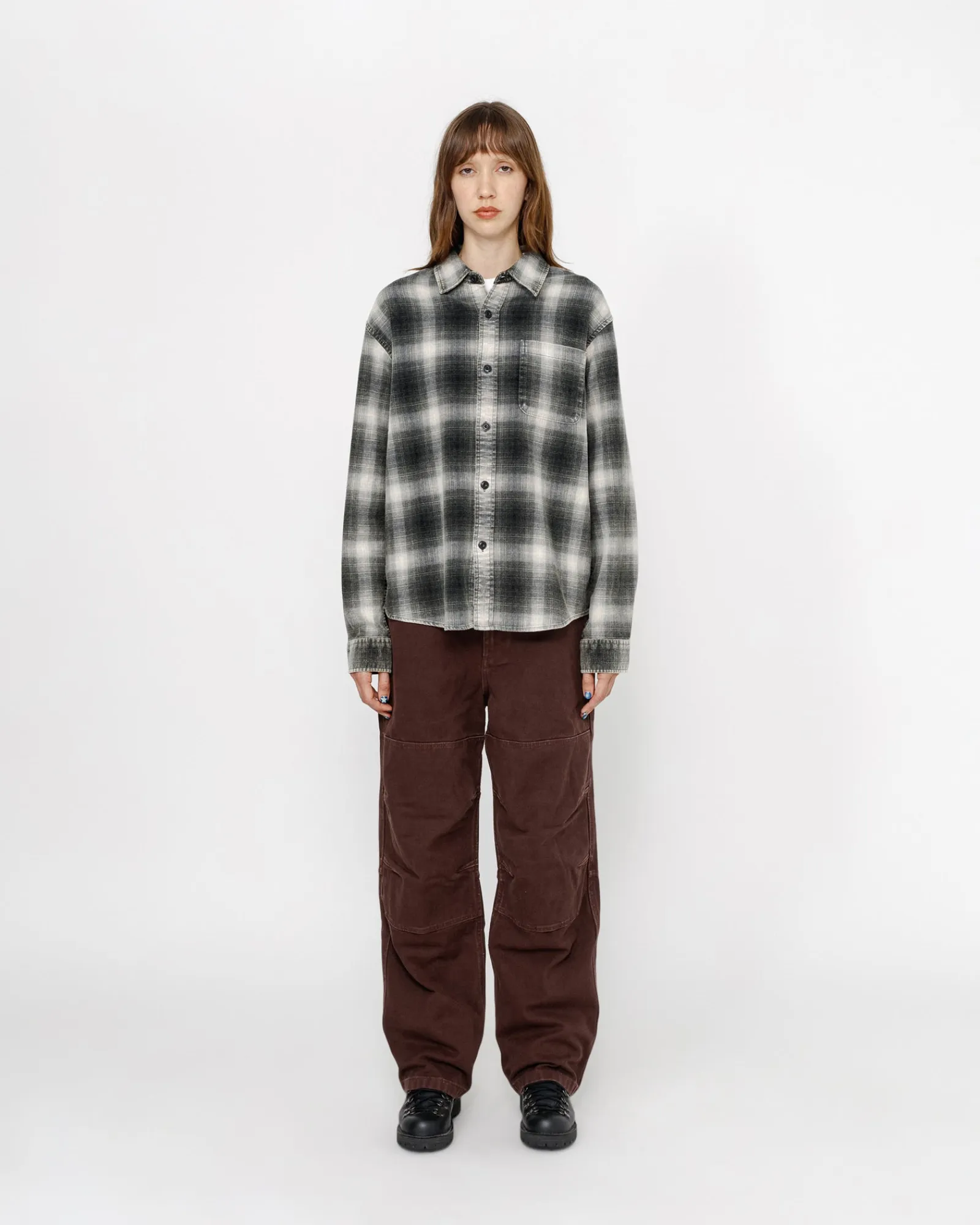 Shirts>Stüssy ROCCO FLANNEL PLAID SHIRT Grey