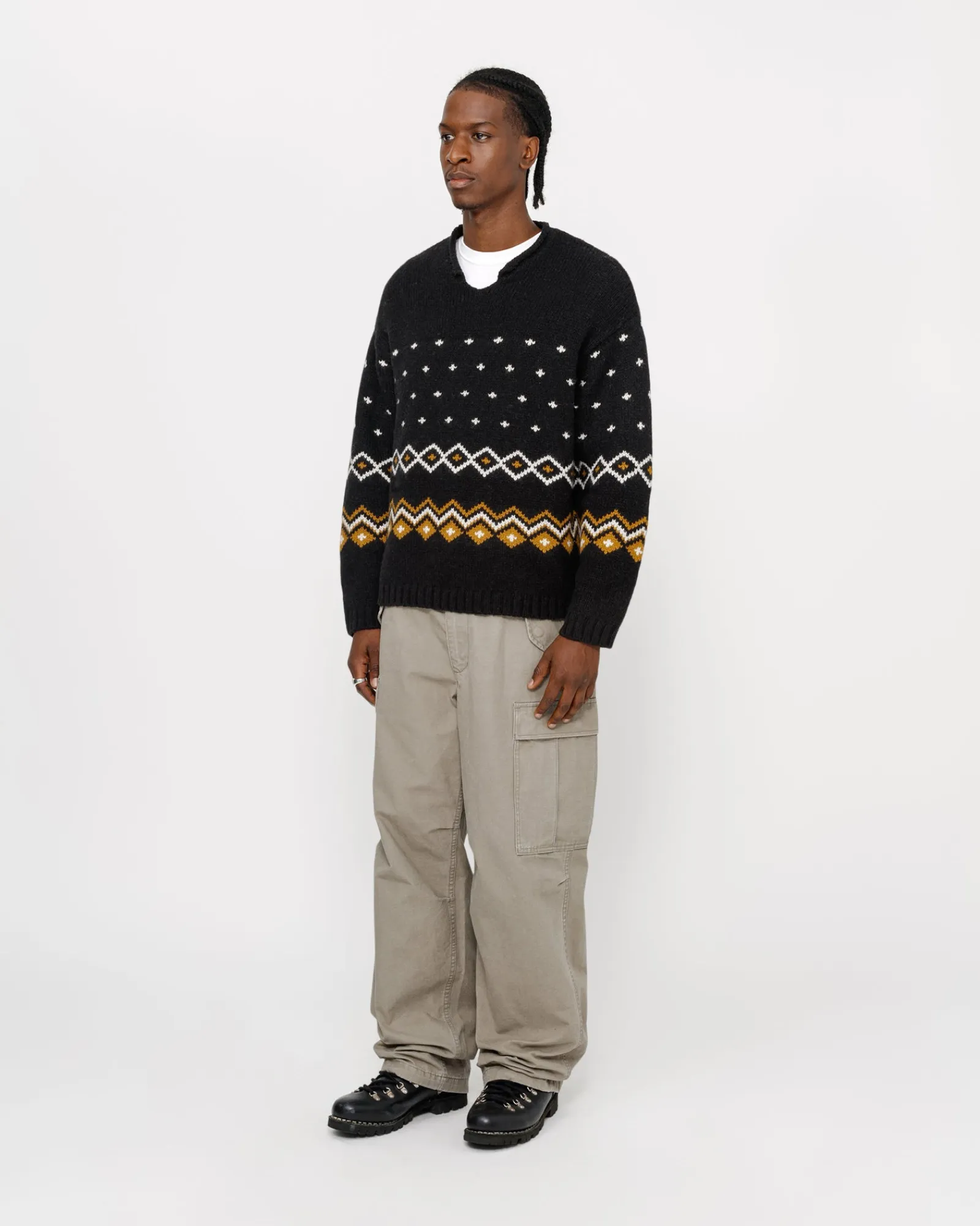 Knits>Stüssy ROLL NECK FAIRISLE SWEATER Charcoal