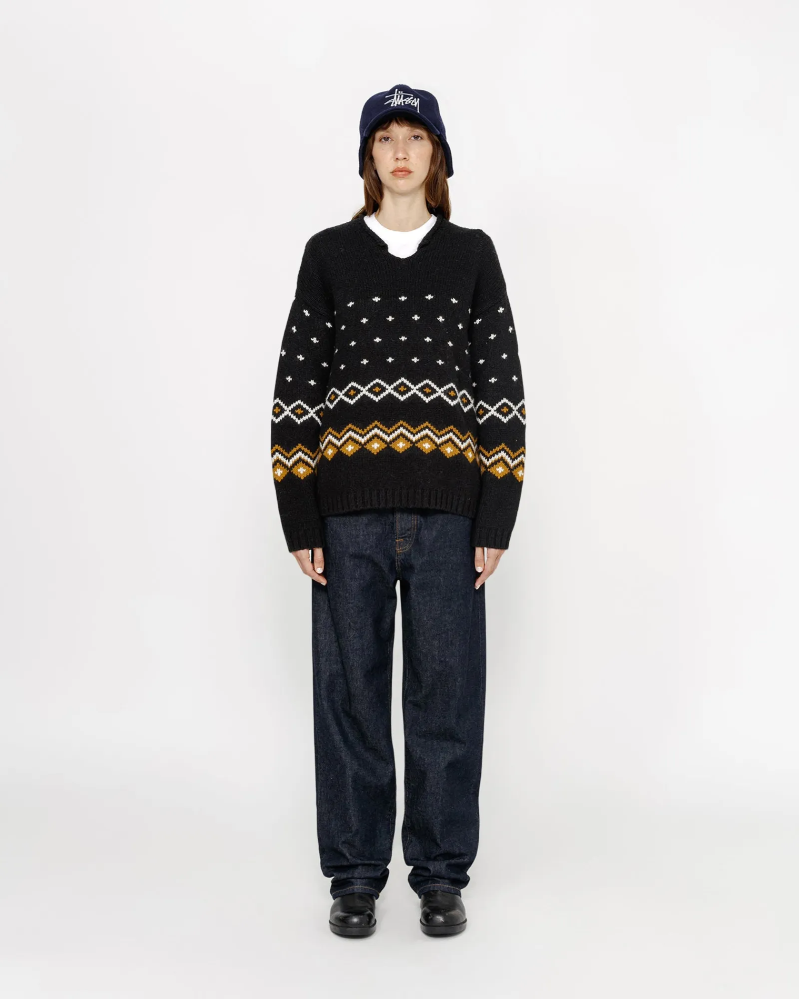 Knits>Stüssy ROLL NECK FAIRISLE SWEATER Charcoal