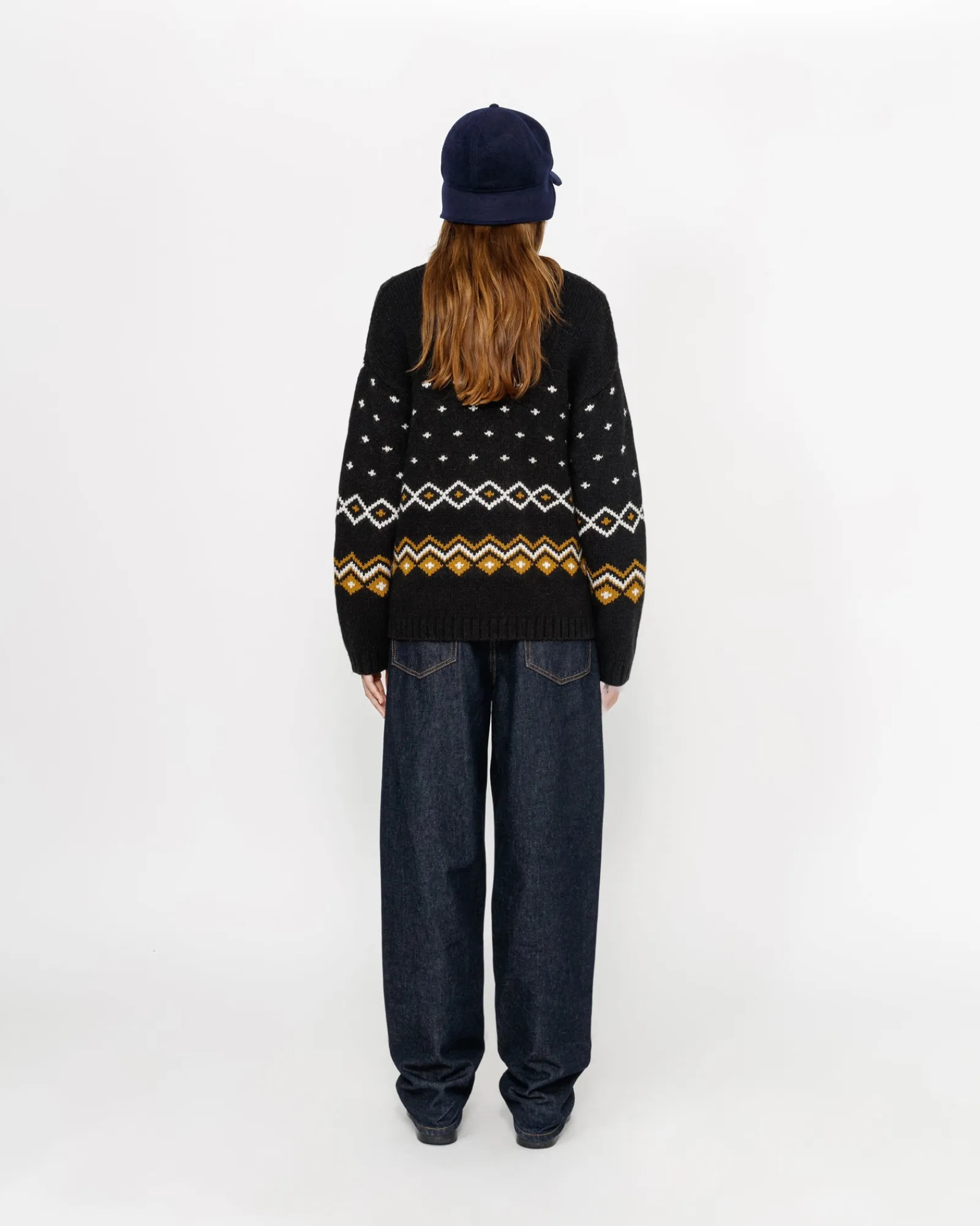 Knits>Stüssy ROLL NECK FAIRISLE SWEATER Charcoal