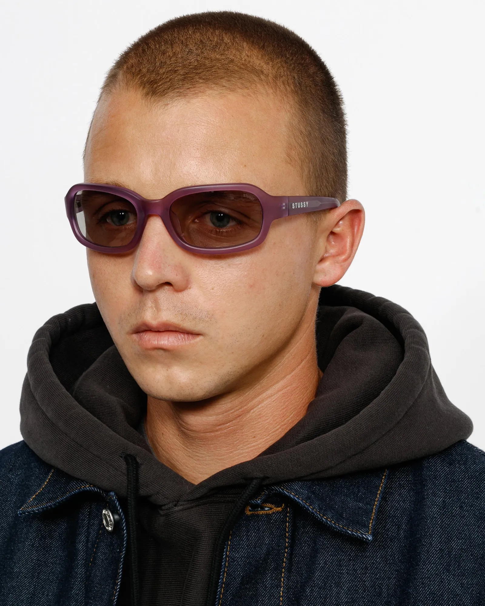 Accessories|Eyegear>Stüssy ROME SUNGLASSES Matte Purple/Dark Grey Lens