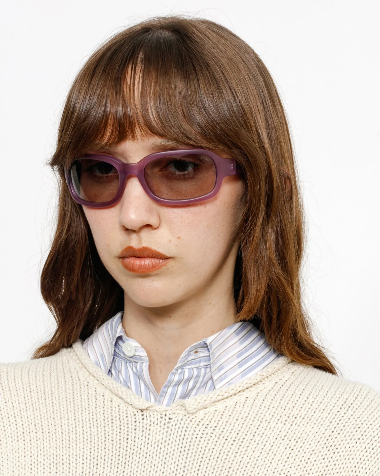 Accessories|Eyegear>Stüssy ROME SUNGLASSES Matte Purple/Dark Grey Lens