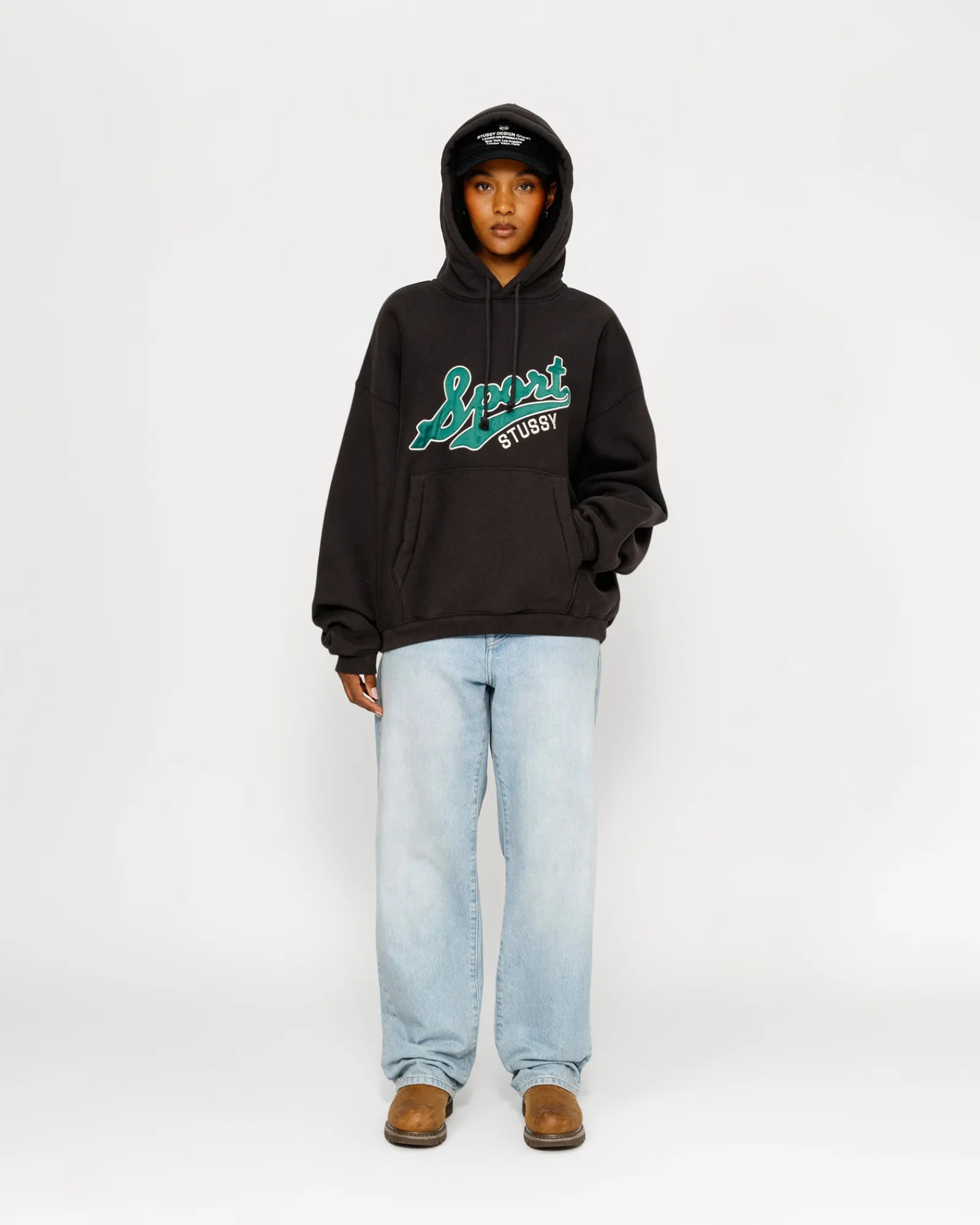 Hoodies>Stüssy SATIN PATCH HOODIE Washed Black