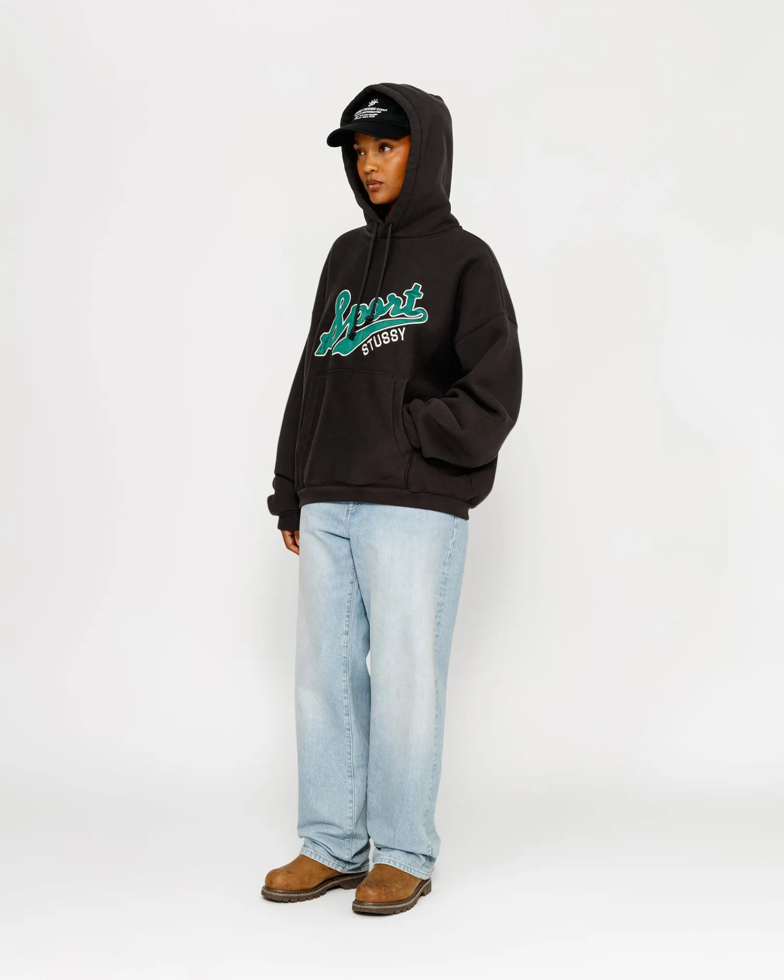 Hoodies>Stüssy SATIN PATCH HOODIE Washed Black