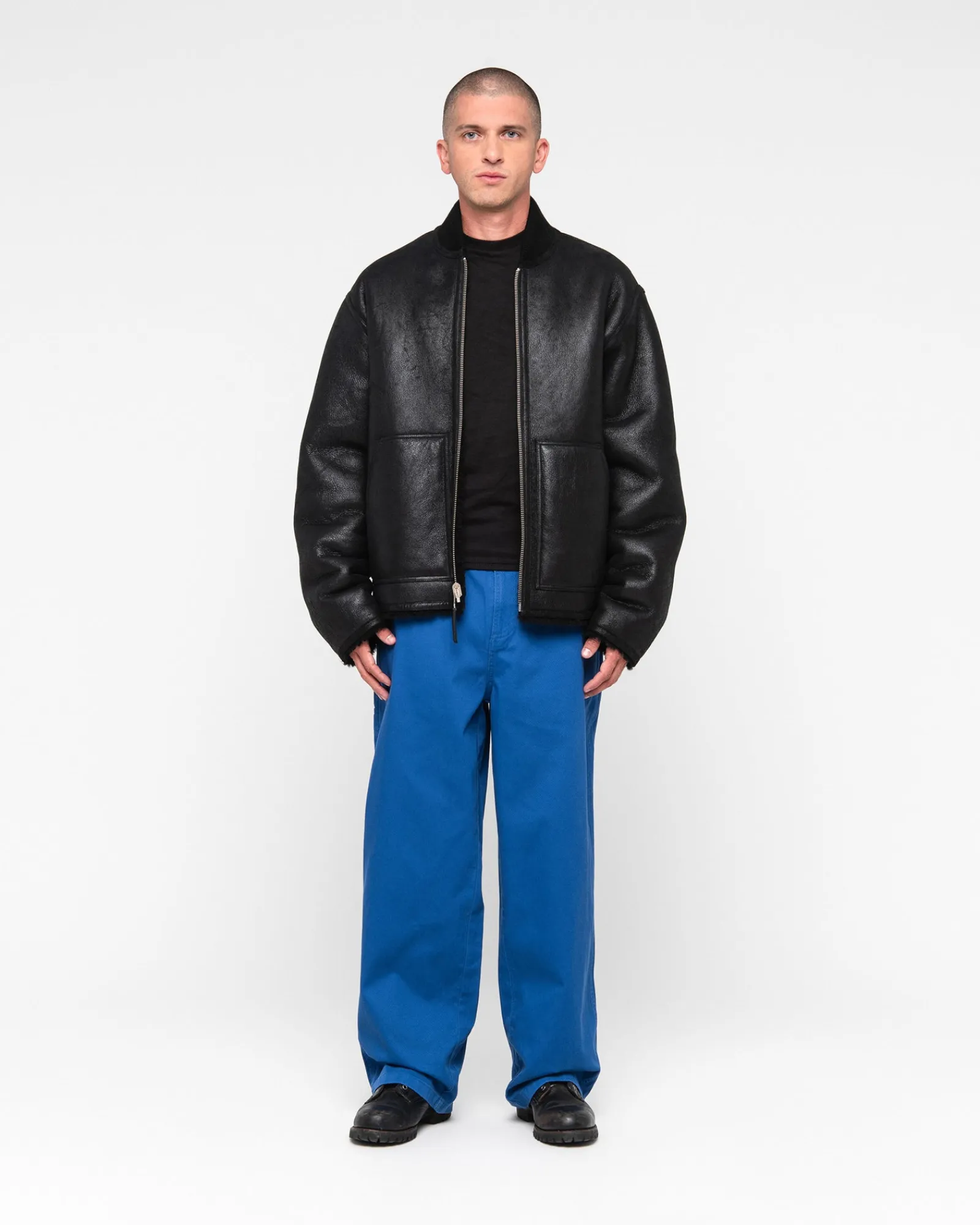 Outerwear>Stüssy SHEARLING REVERSIBLE BOMBER Black