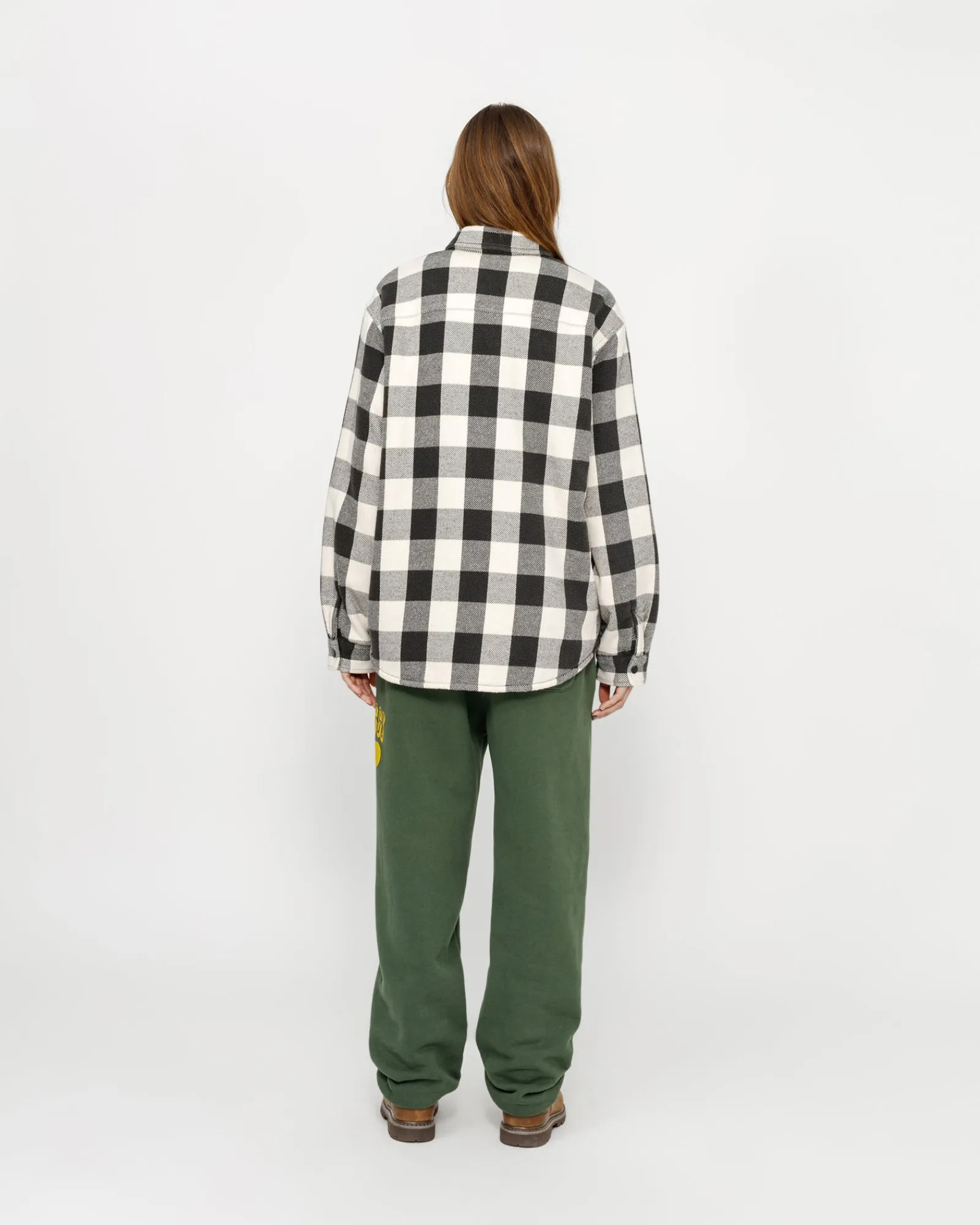 Shirts|Outerwear>Stüssy SHERPA LINED BUFFALO PLAID SHIRT Bone