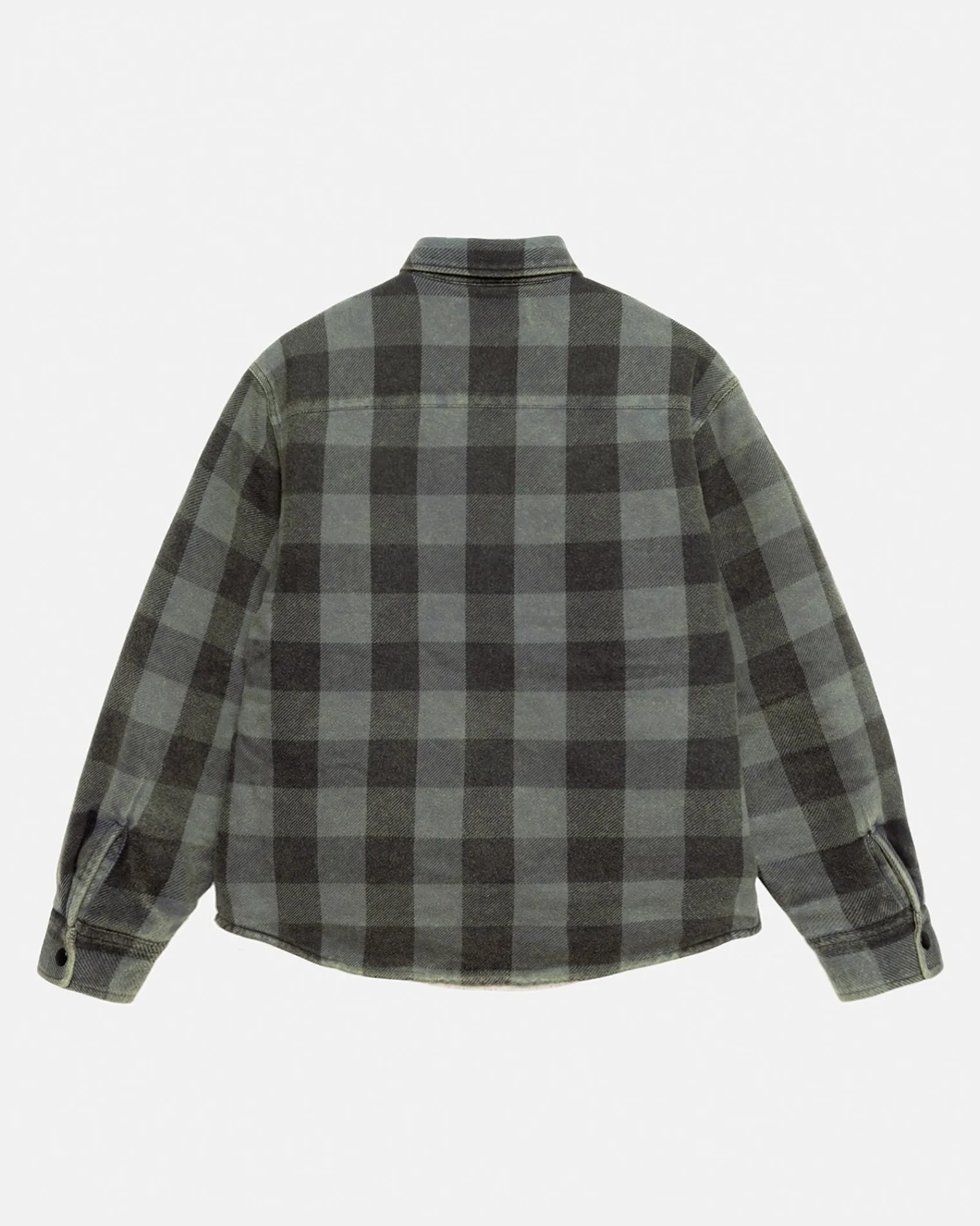 Shirts|Outerwear>Stüssy SHERPA LINED BUFFALO PLAID SHIRT Grey