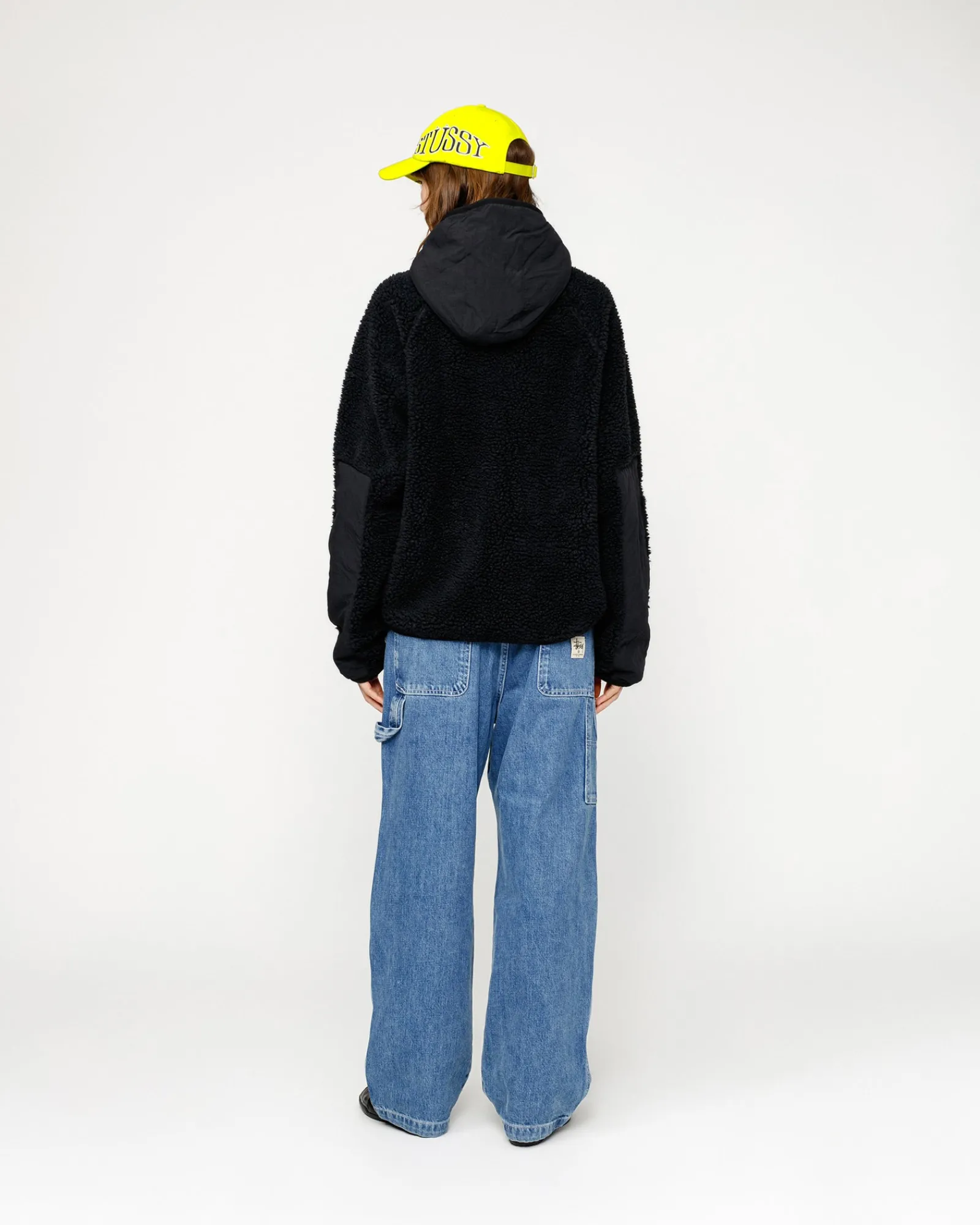 Outerwear>Stüssy SHERPA PANELED HOODED JACKET Black