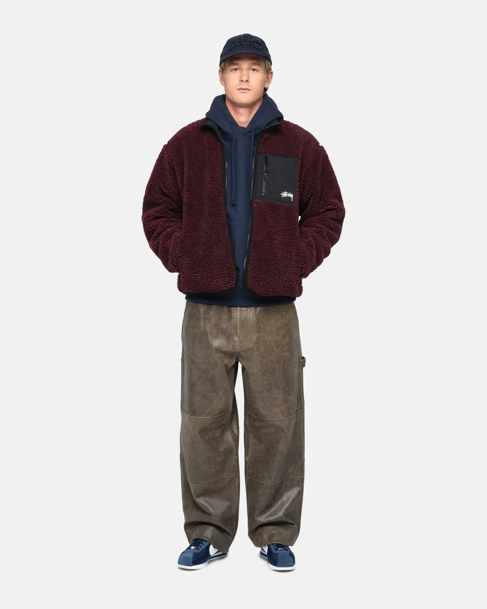 Outerwear>Stüssy SHERPA REVERSIBLE JACKET Burgundy