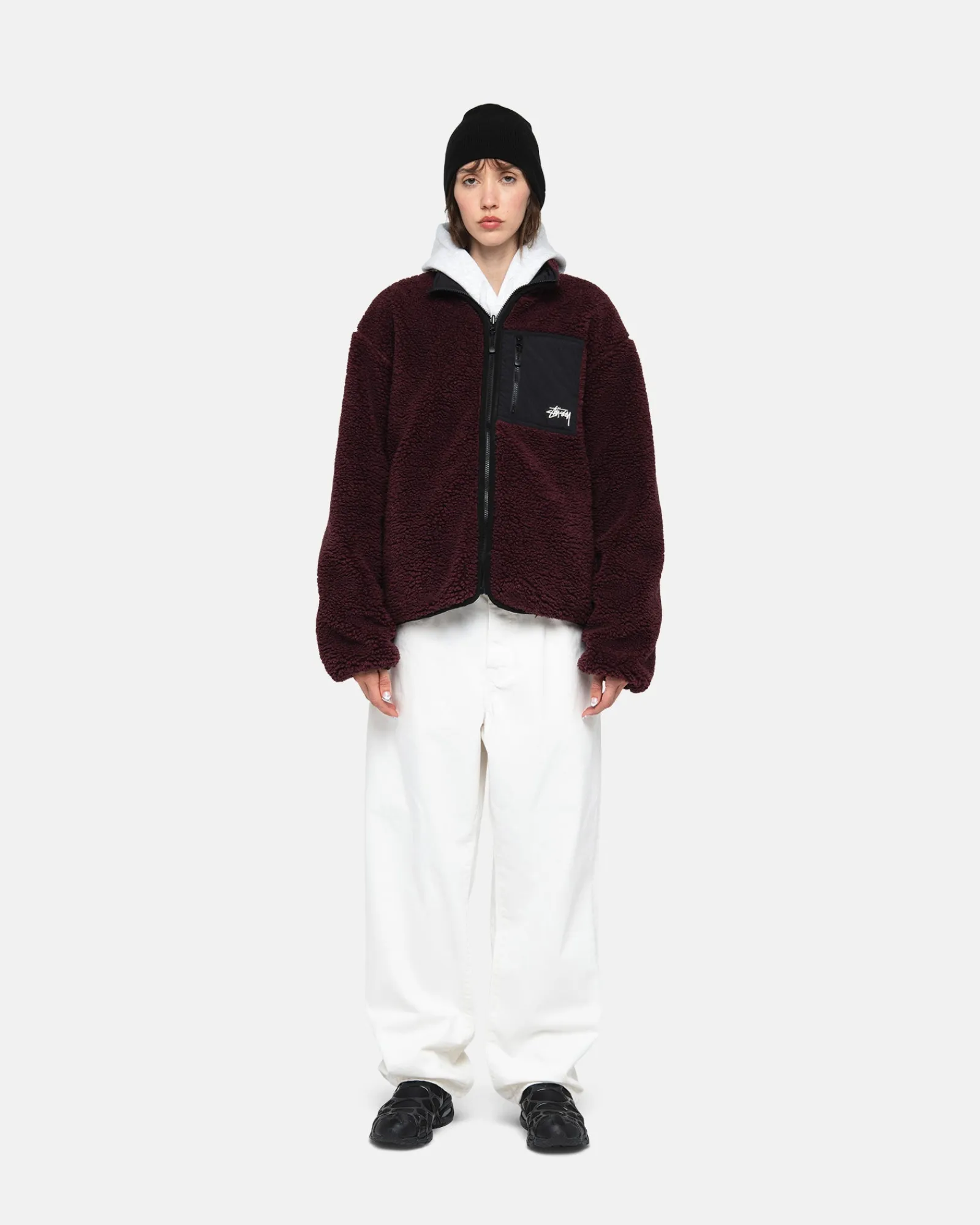 Outerwear>Stüssy SHERPA REVERSIBLE JACKET Burgundy