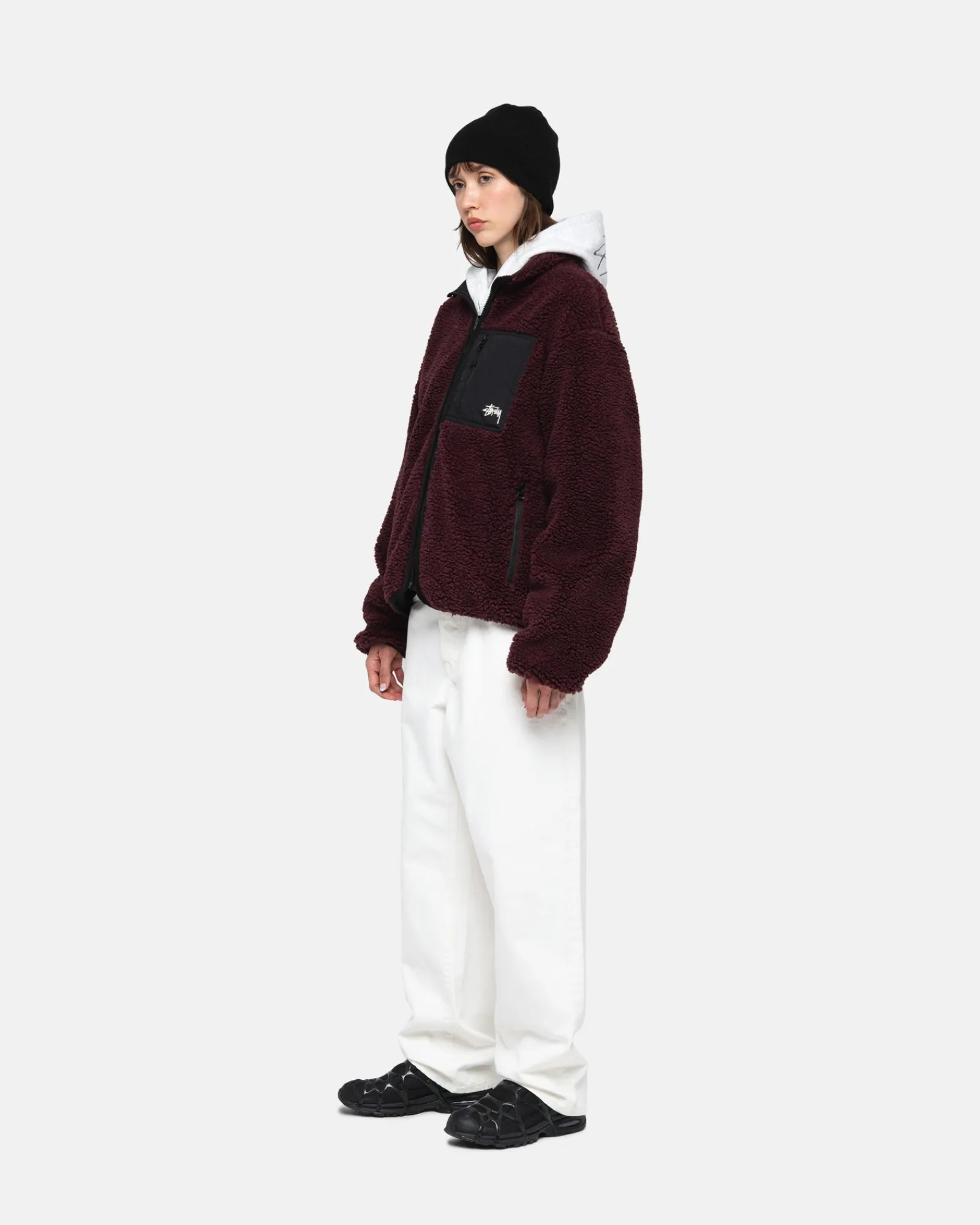 Outerwear>Stüssy SHERPA REVERSIBLE JACKET Burgundy