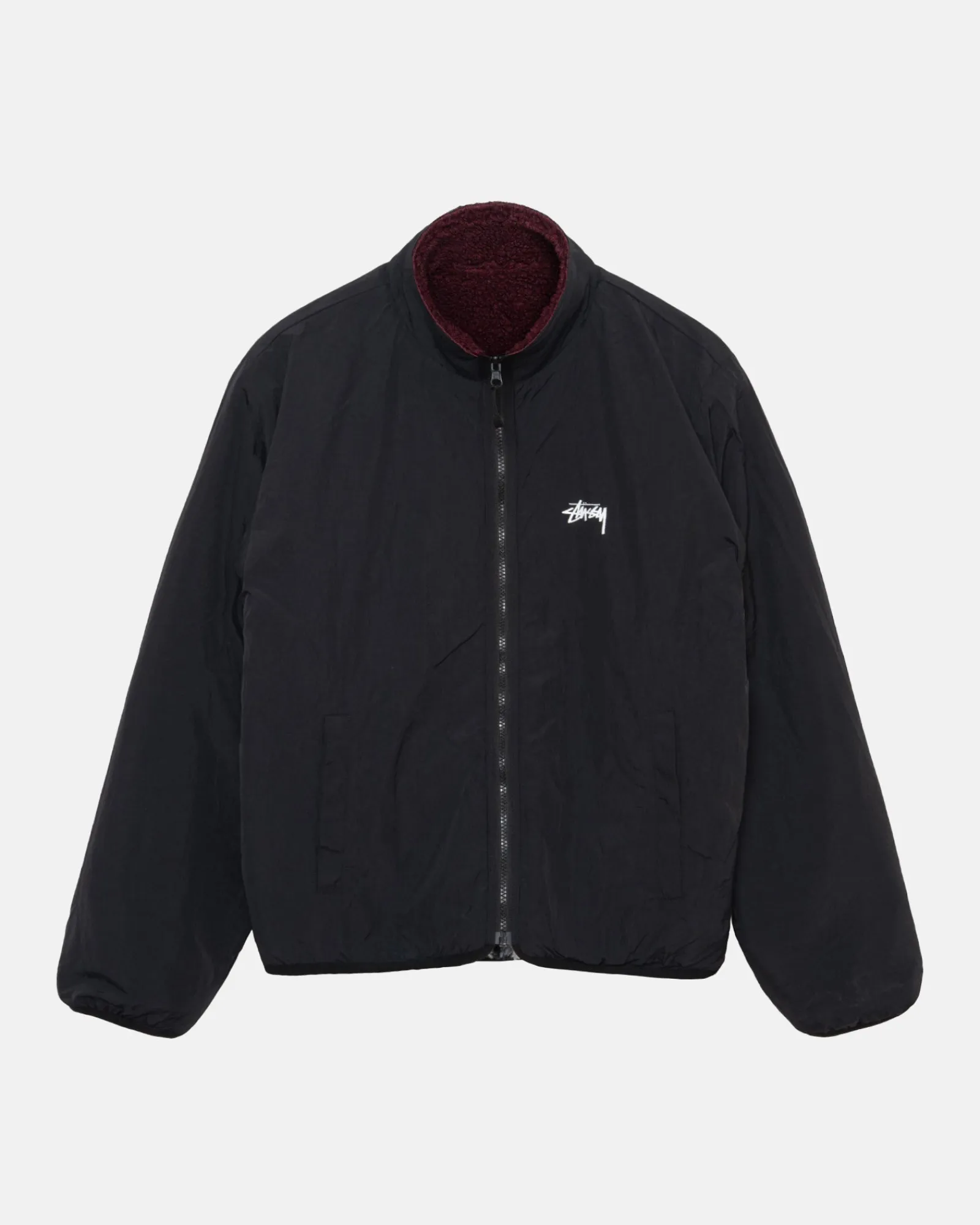 Outerwear>Stüssy SHERPA REVERSIBLE JACKET Burgundy