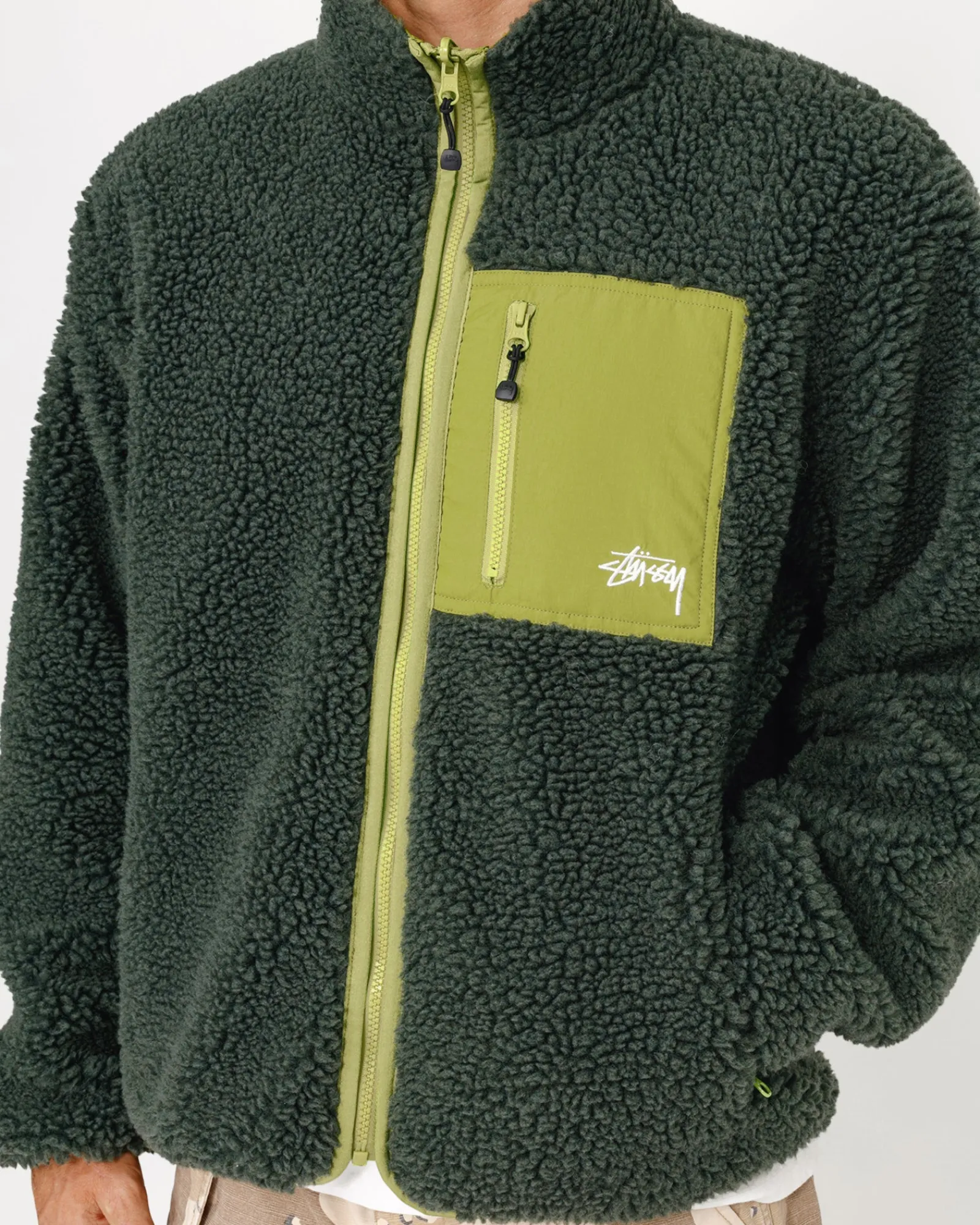 Outerwear>Stüssy SHERPA REVERSIBLE JACKET Dark Green