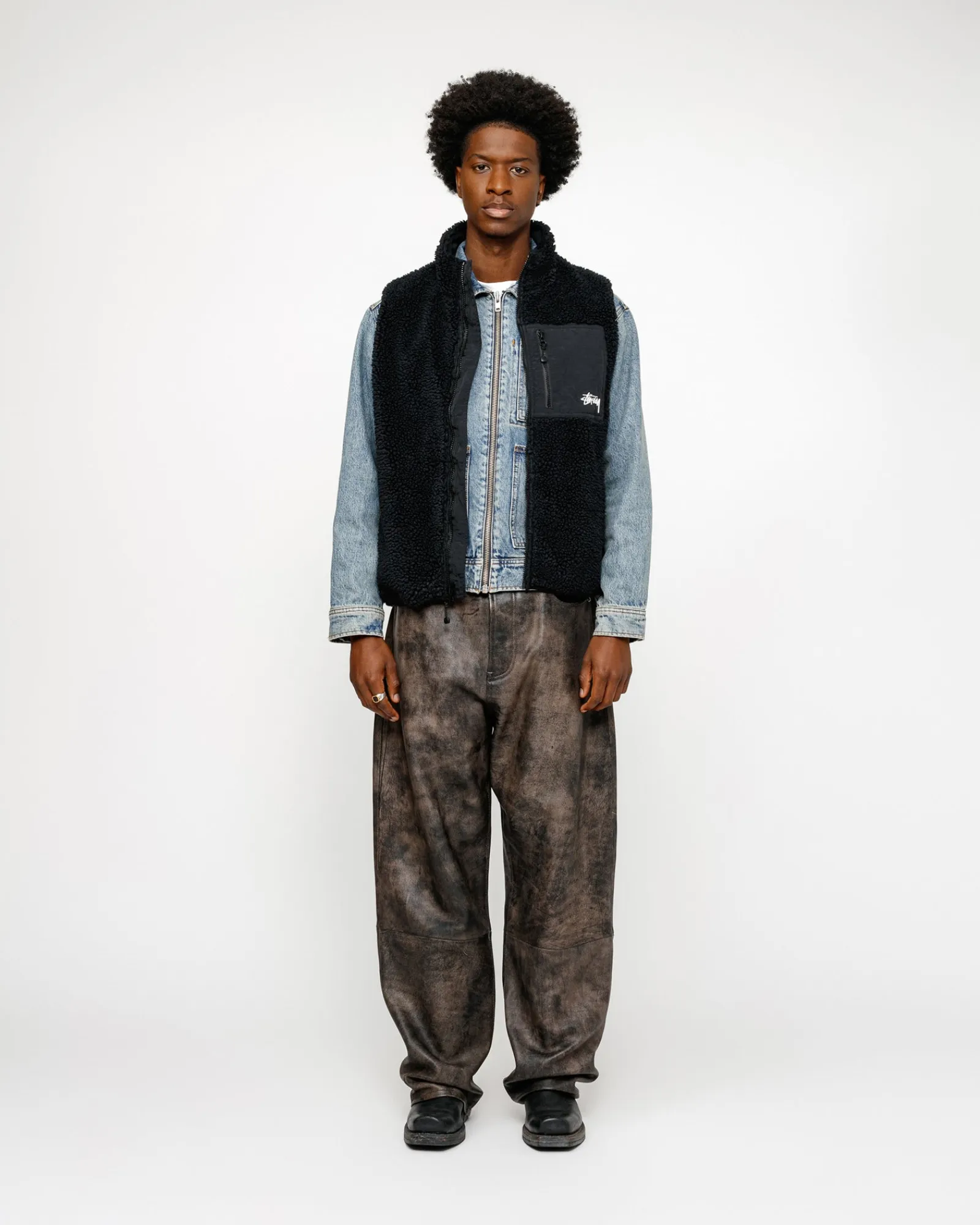 Outerwear>Stüssy SHERPA REVERSIBLE VEST Black