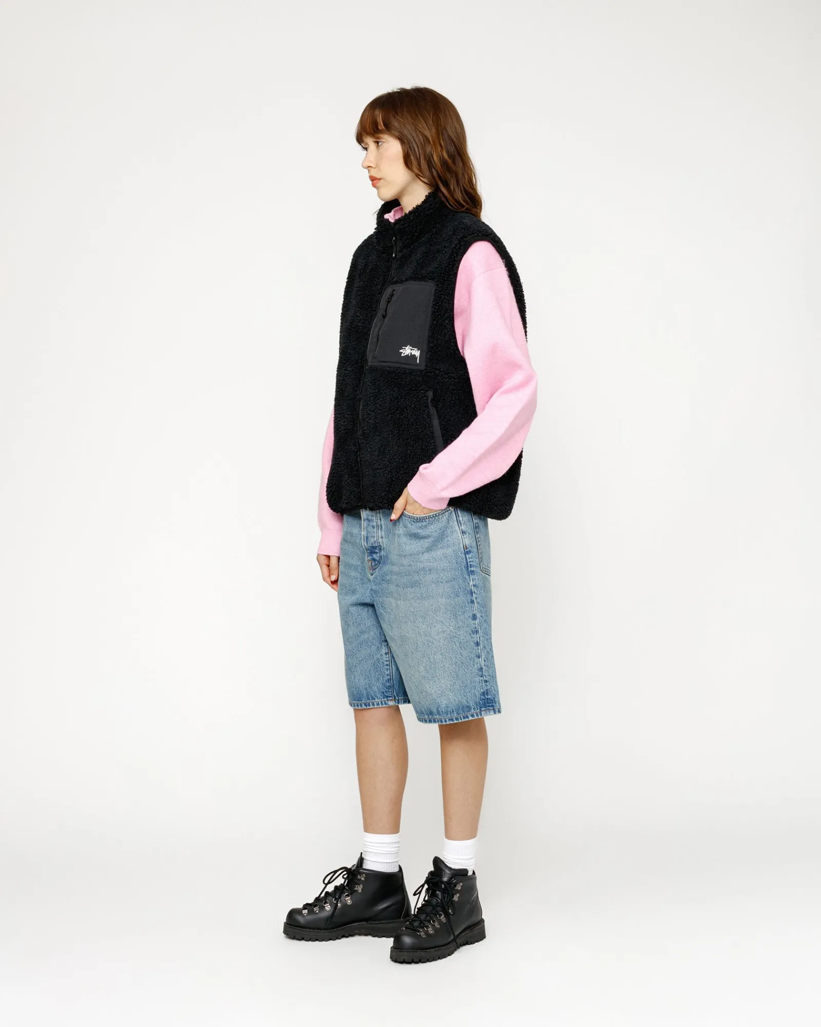 Outerwear>Stüssy SHERPA REVERSIBLE VEST Black