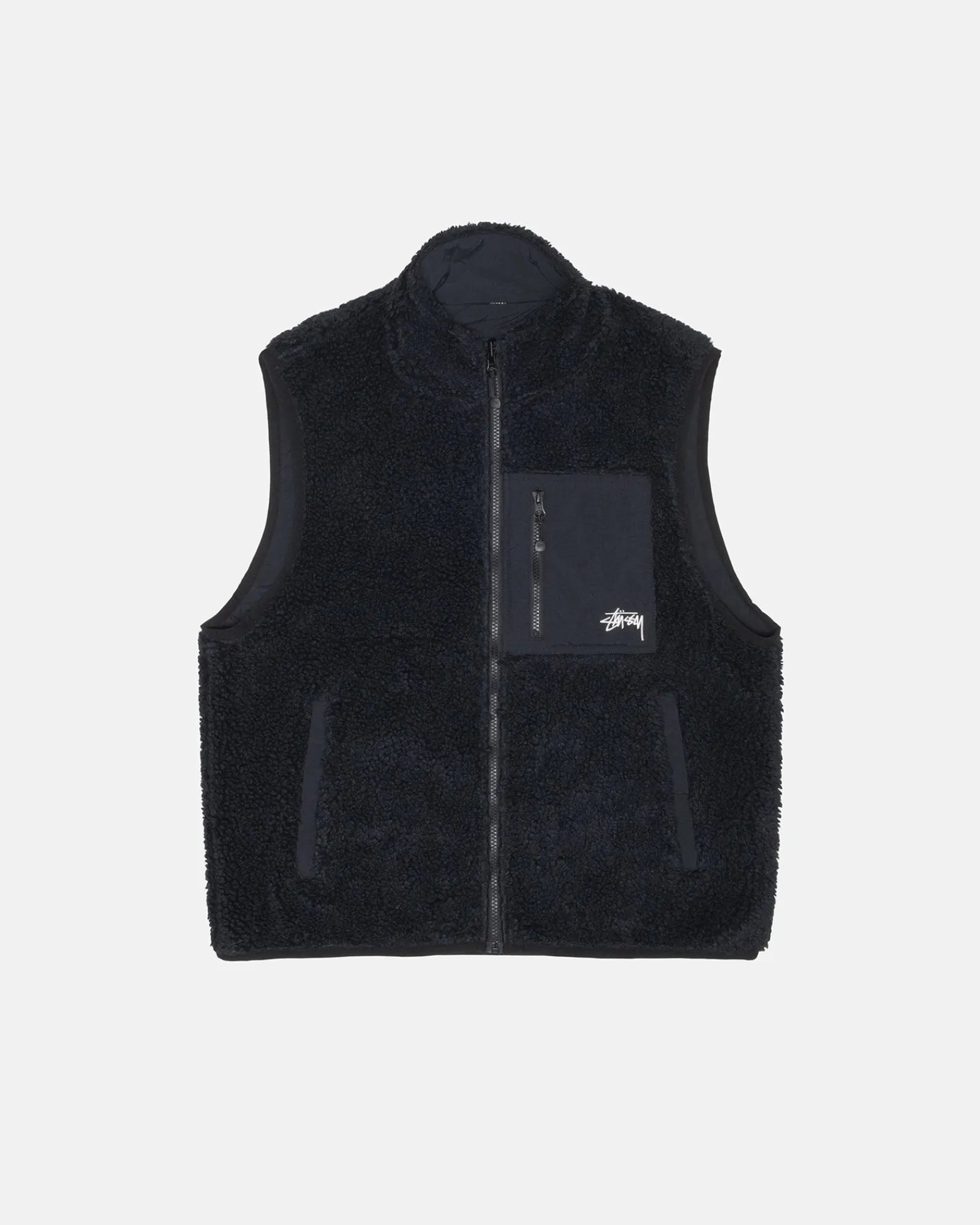 Outerwear>Stüssy SHERPA REVERSIBLE VEST Black