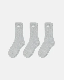 Accessories>Stüssy STOCK CREW SOCKS 3 PACK Grey Heather