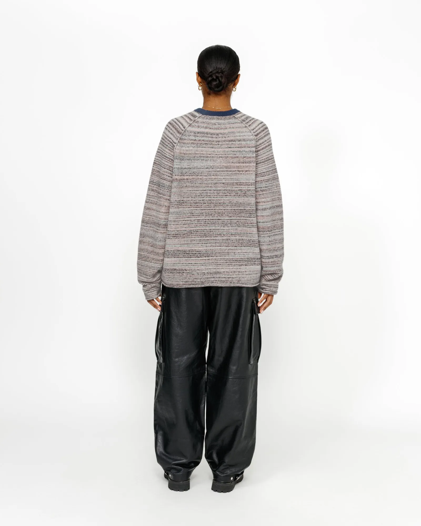 Knits>Stüssy TEXTURED KNIT CONTRAST COLLAR CREW Grey Multi