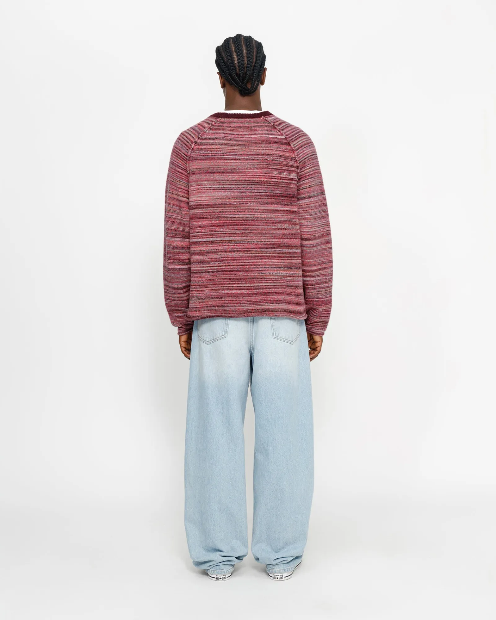 Knits>Stüssy TEXTURED KNIT CONTRAST COLLAR CREW Red Multi