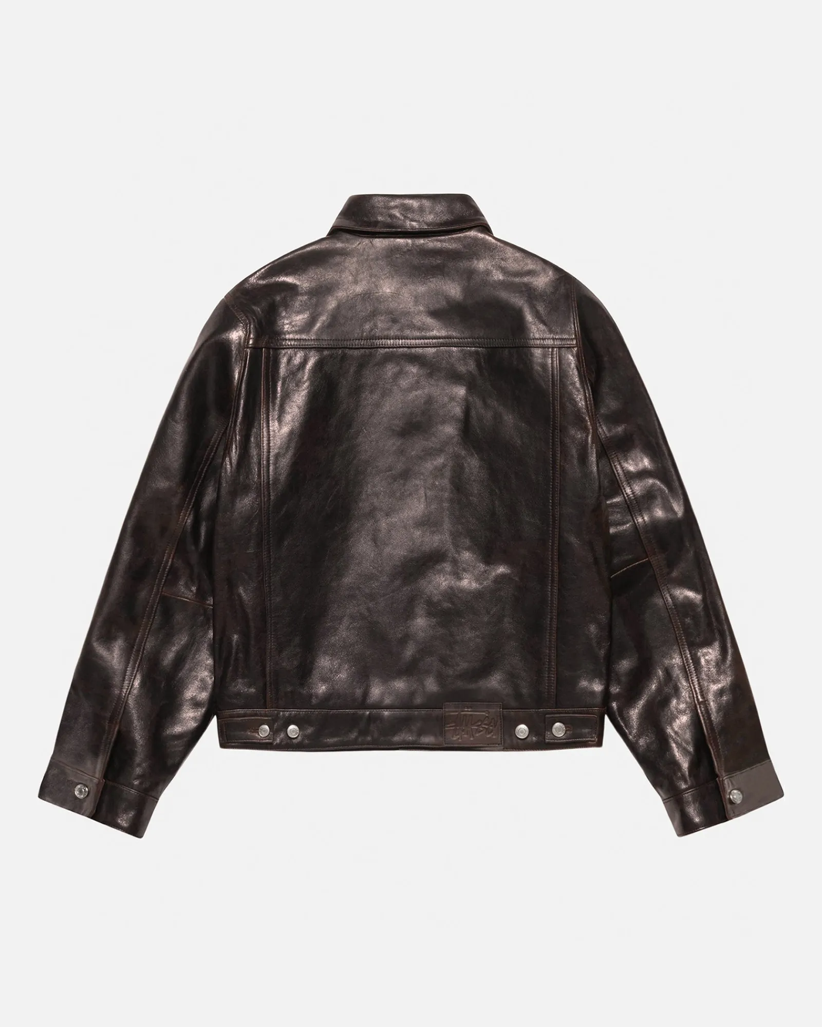 Outerwear>Stüssy TRUCKER JACKET LEATHER Dark Brown