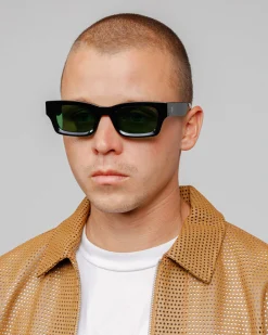 Accessories|Eyegear>Stüssy VINCENT SUNGLASSES Black / Green Lens