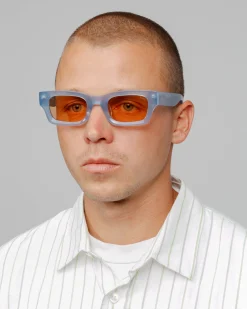 Accessories|Eyegear>Stüssy VINCENT SUNGLASSES Slate Blue / Orange Lens