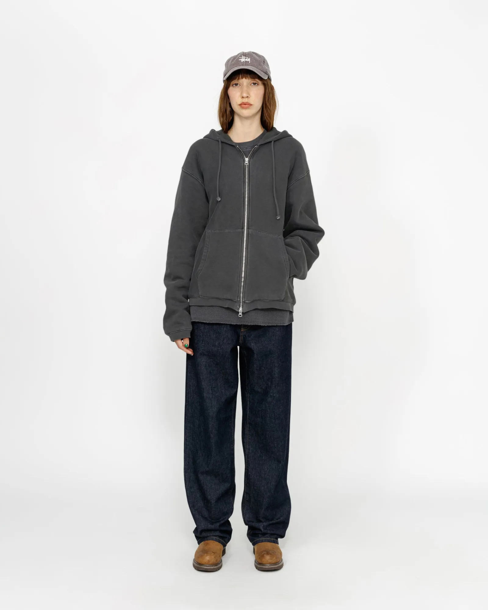 Hoodies>Stüssy WAFFLE LINED ZIP HOODIE Black