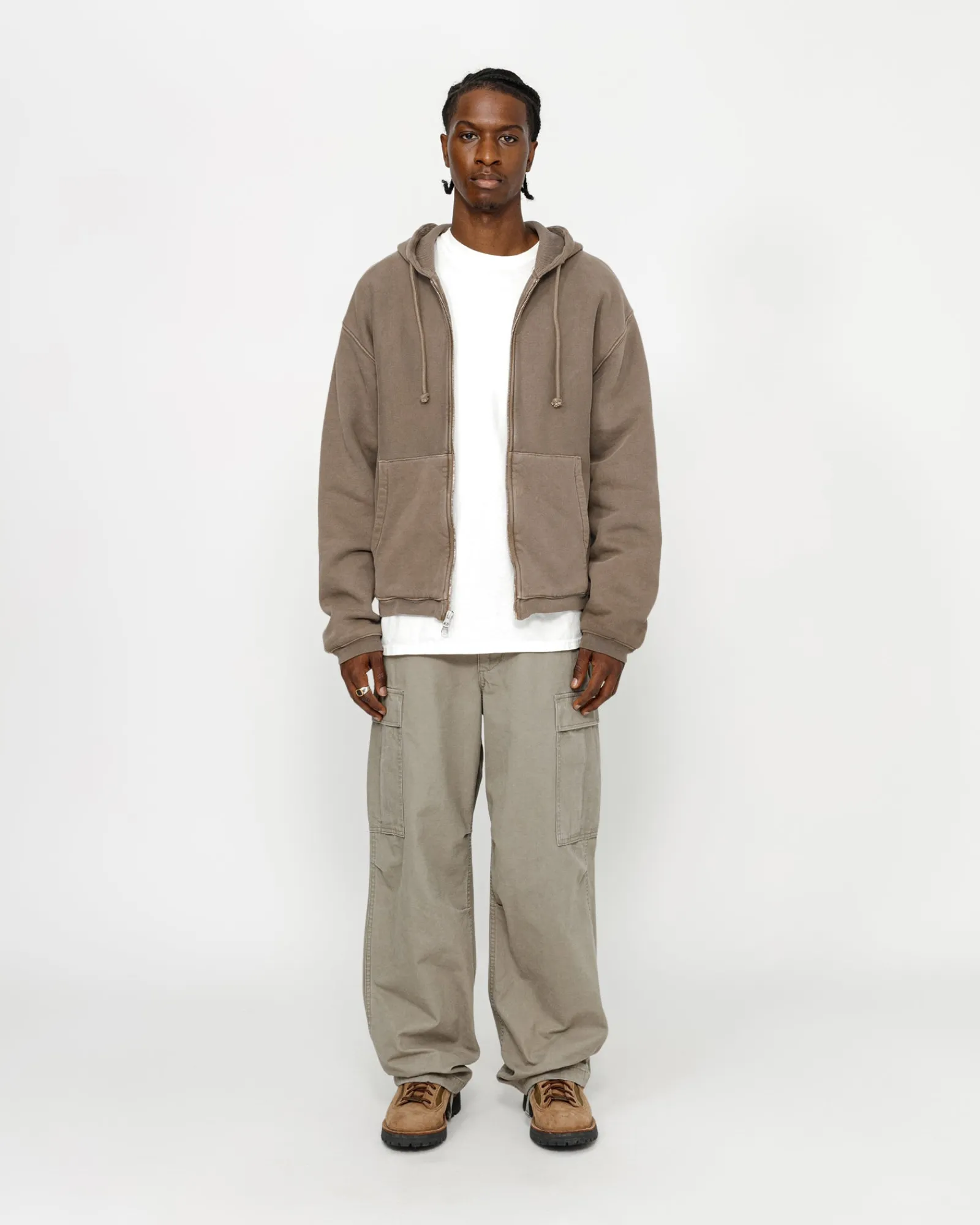 Hoodies>Stüssy WAFFLE LINED ZIP HOODIE Brown