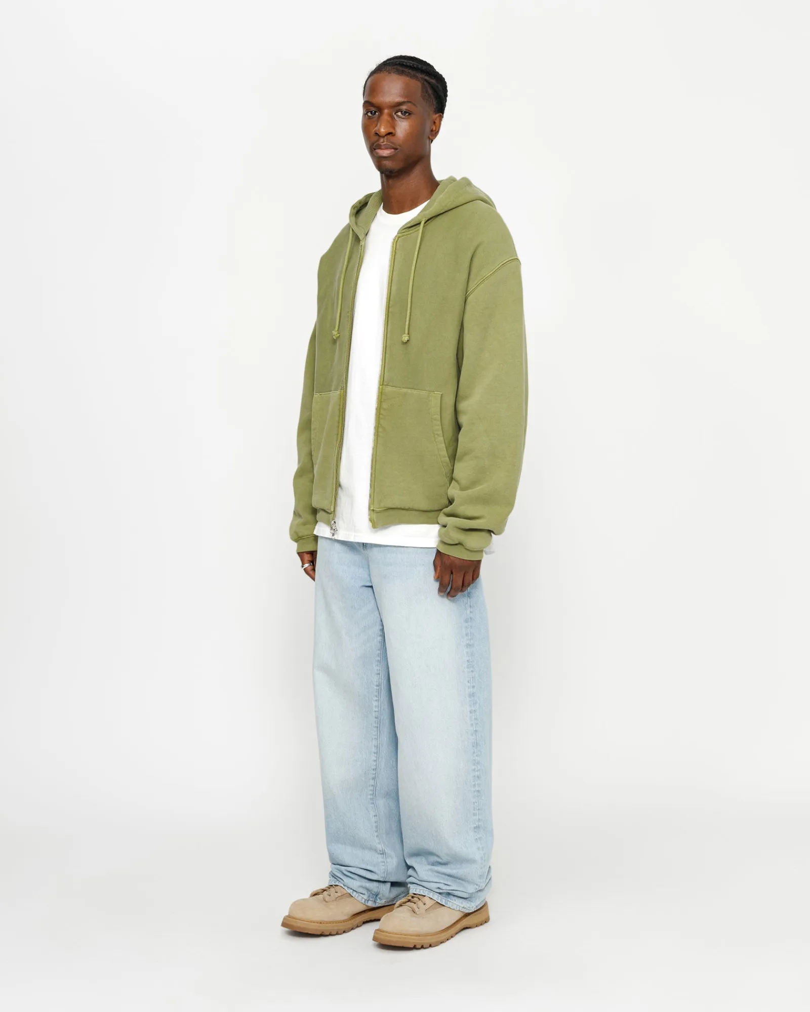 Hoodies>Stüssy WAFFLE LINED ZIP HOODIE Green
