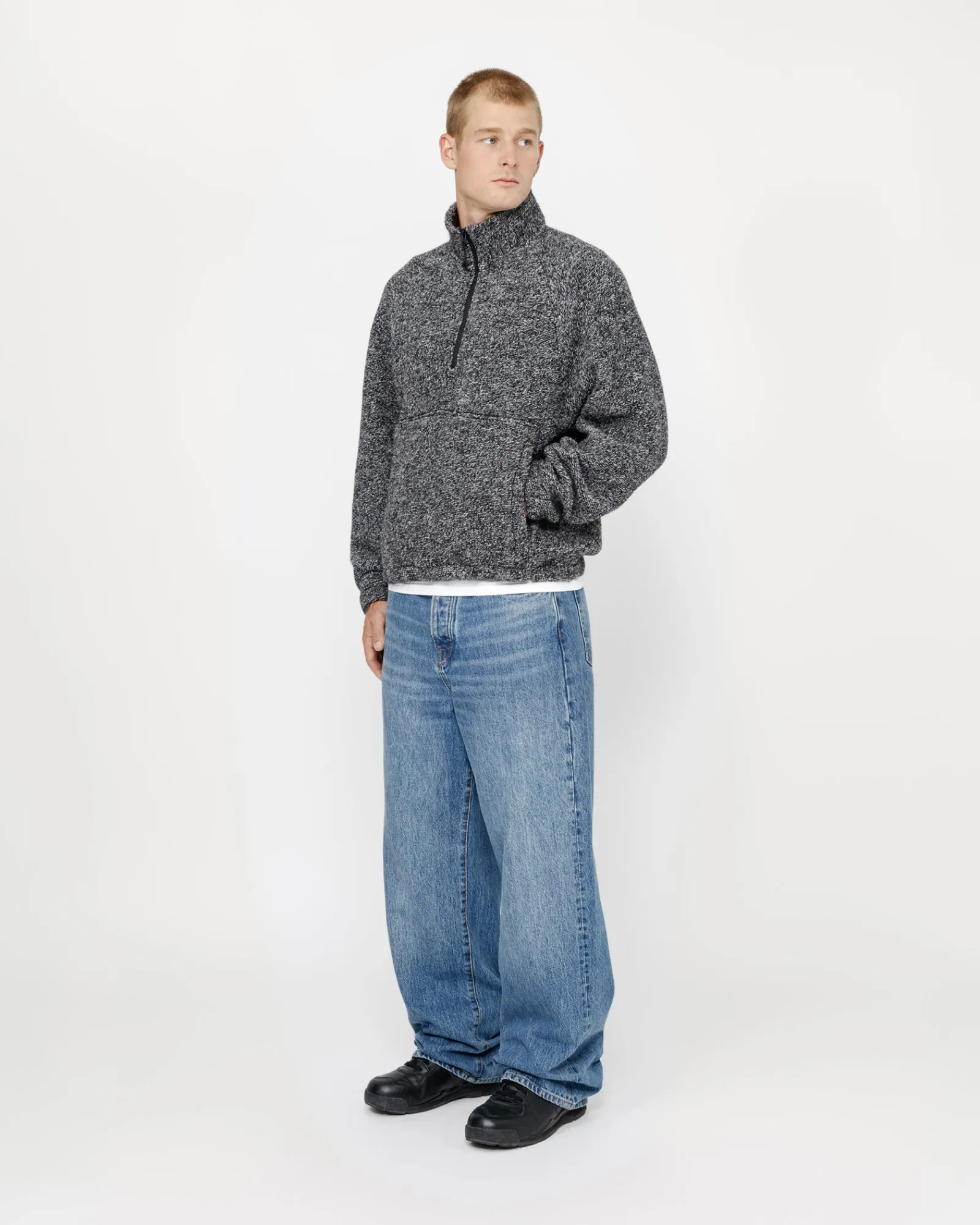 Knits>Stüssy WOOL BLEND SHERPA MOCK NECK Black