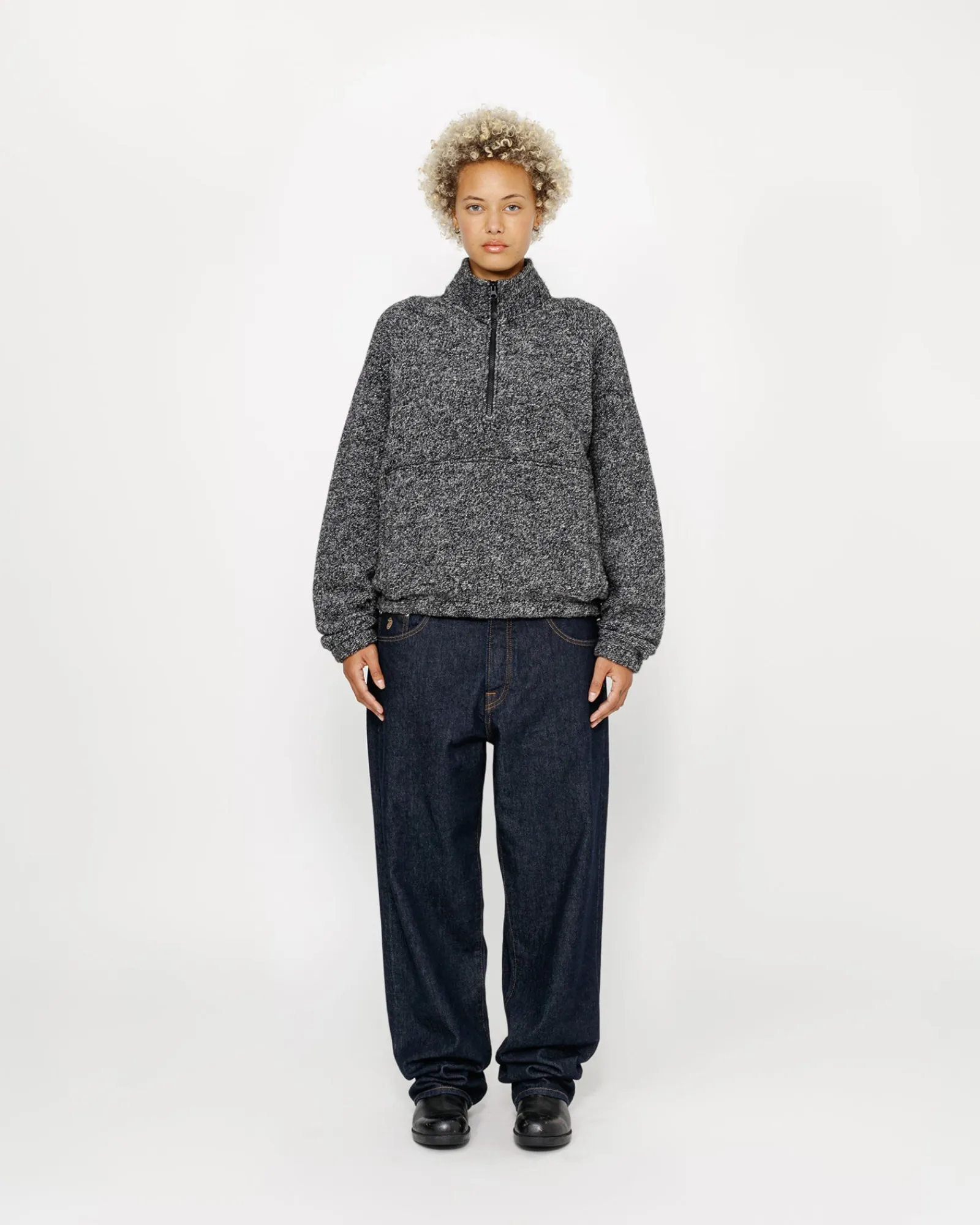 Knits>Stüssy WOOL BLEND SHERPA MOCK NECK Black