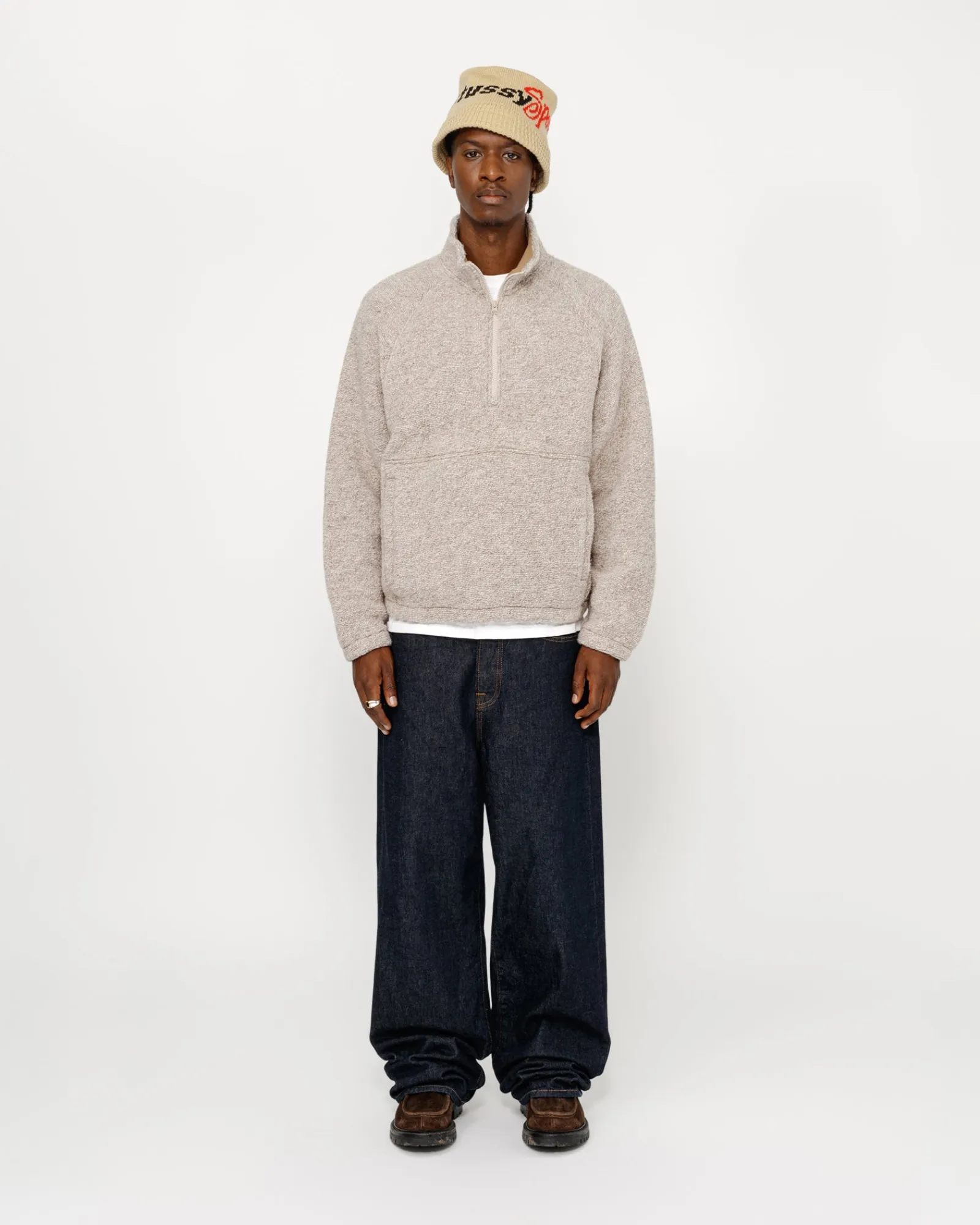 Knits>Stüssy WOOL BLEND SHERPA MOCK NECK Tan