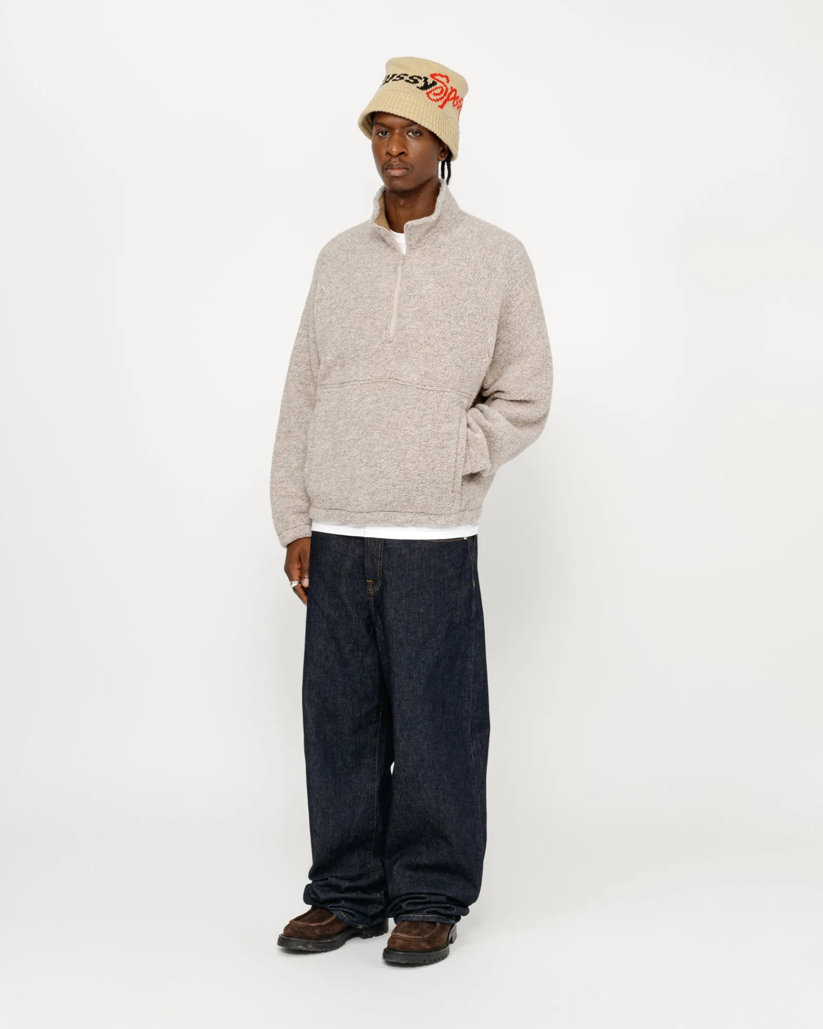 Knits>Stüssy WOOL BLEND SHERPA MOCK NECK Tan